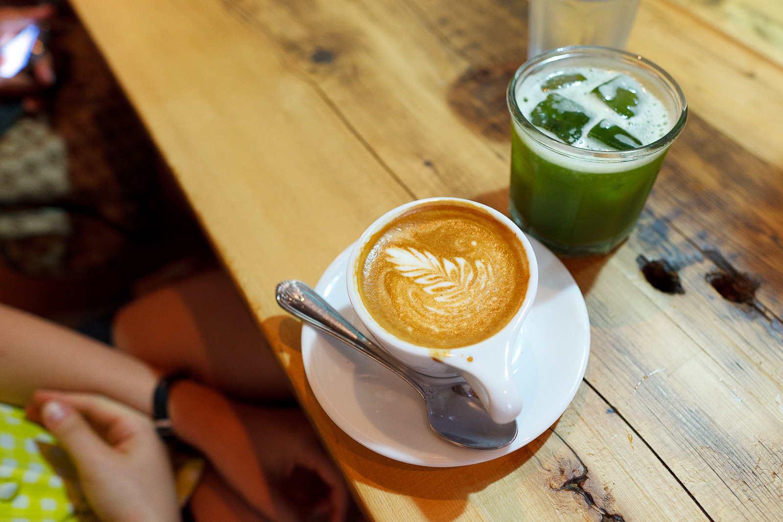 Cappuccino ($3.50) and Iced Matcha Green Tea ($3.50)