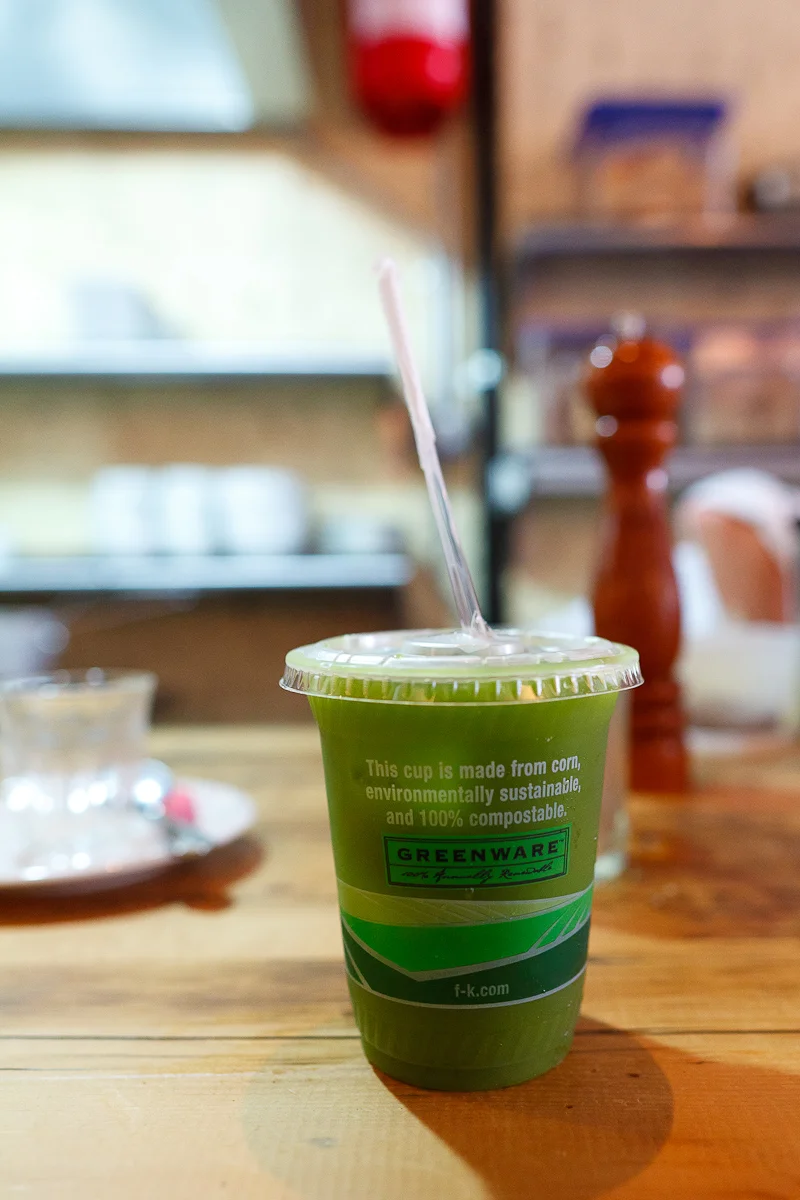 Iced matcha green tea, to go ($3.50)