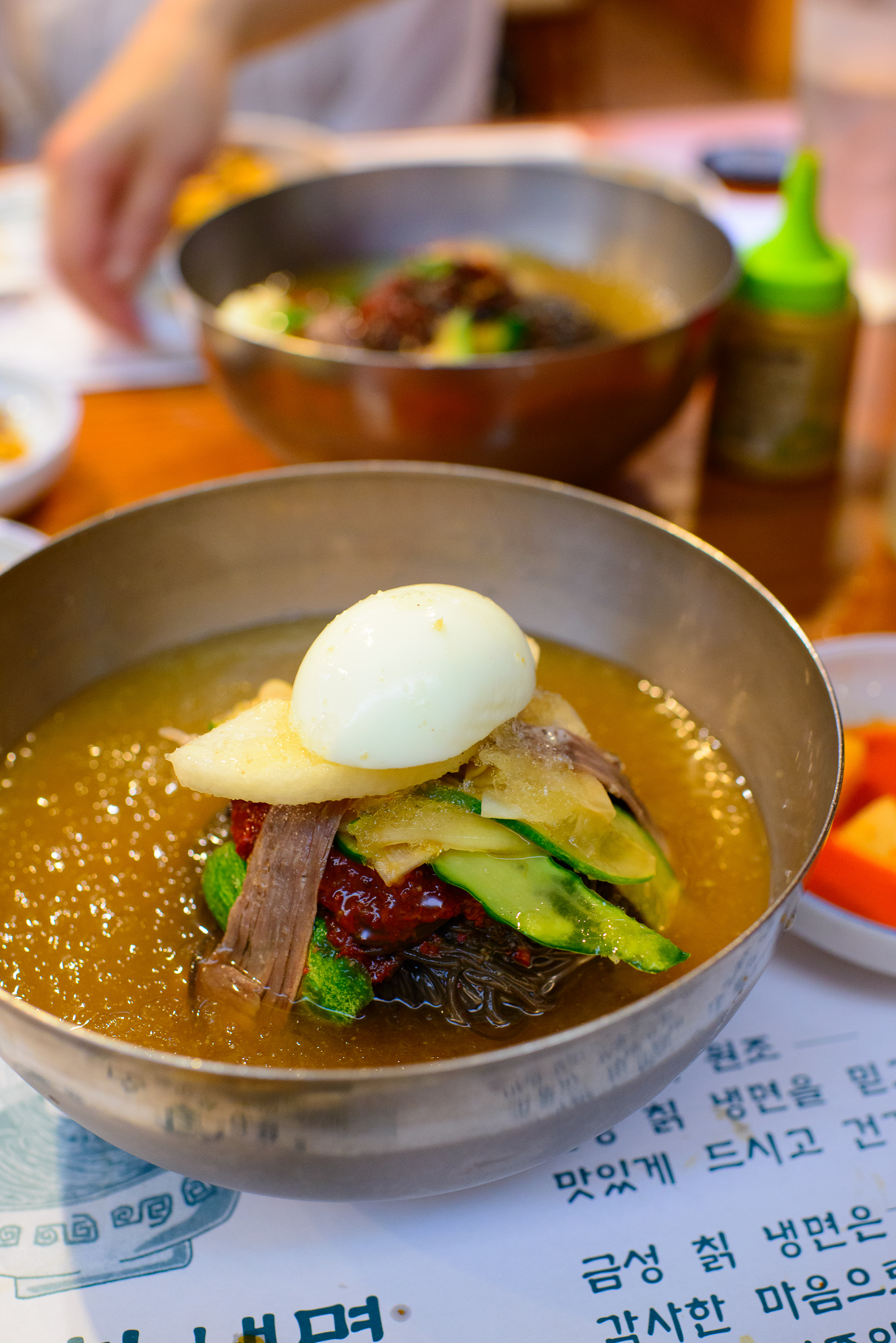 Mul naeng myun - cold buckwheat noodles in beef broth ($10.99)