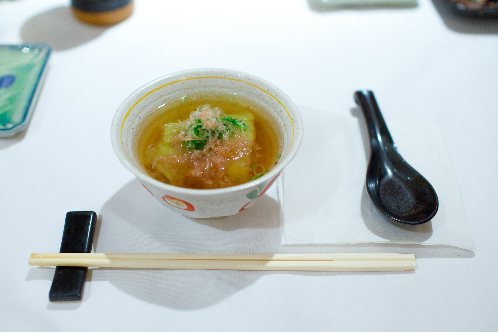 Squash soup with bonito flakes