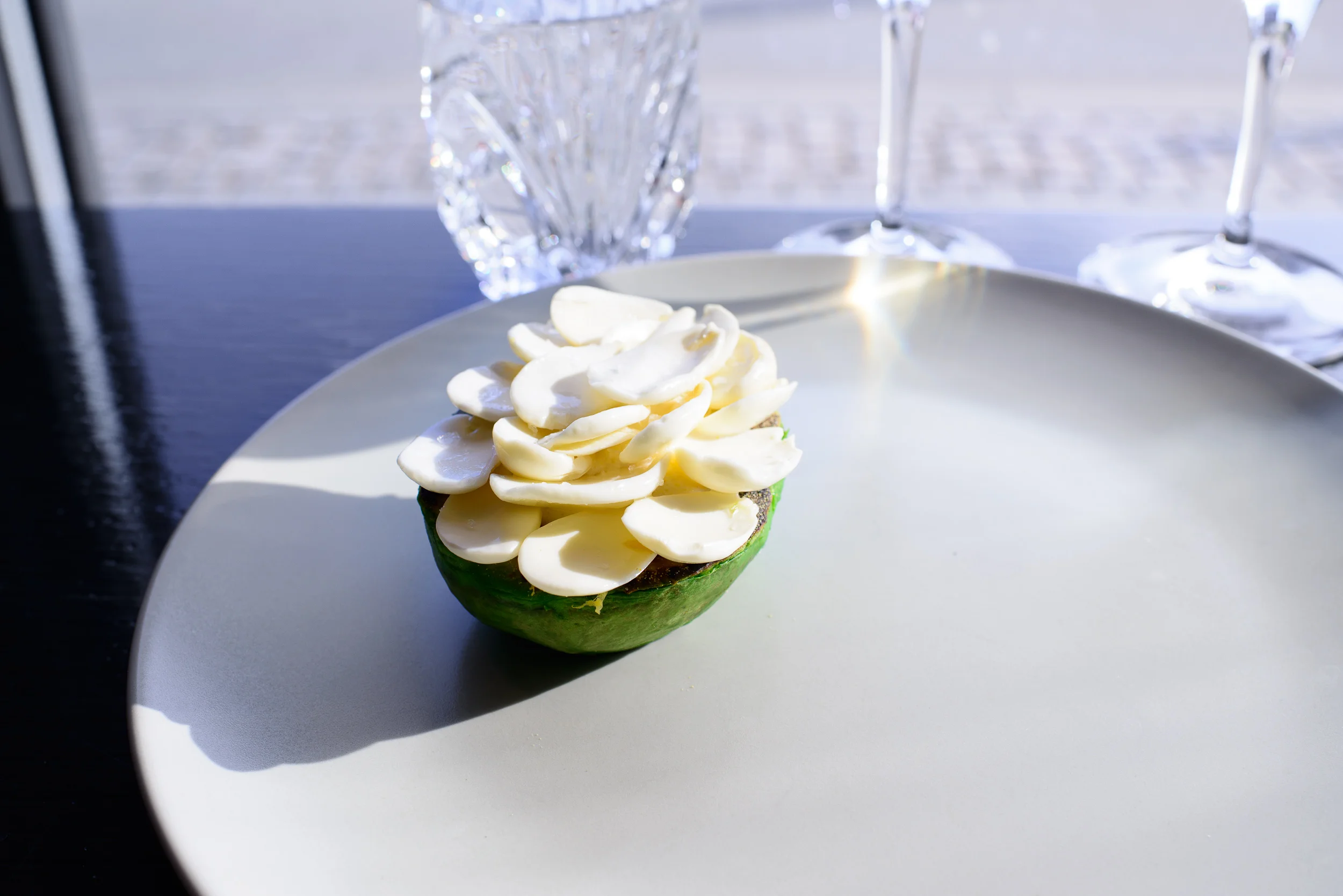 3rd Course: Grilled avocado, blanched almonds