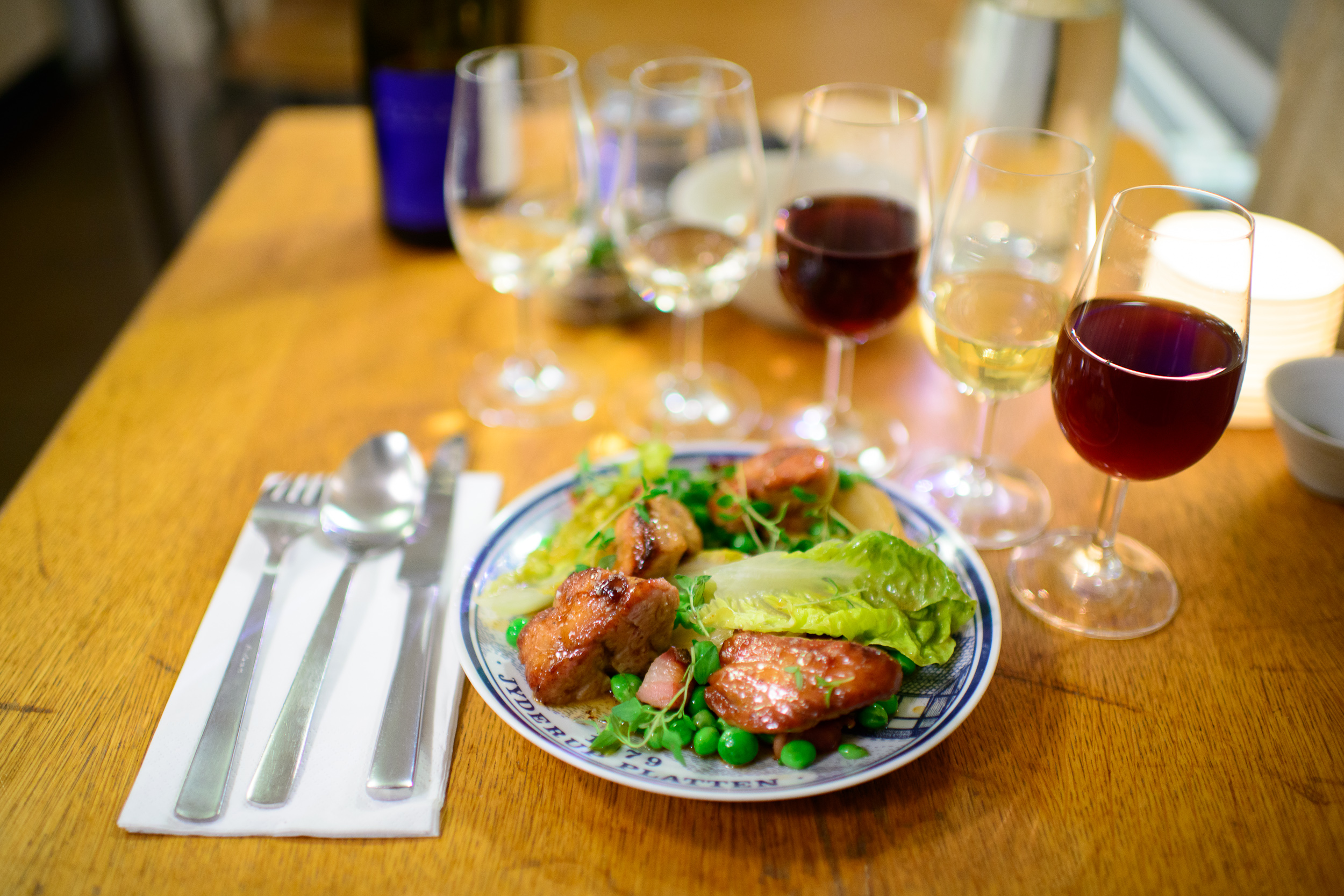 9th Course: Sweetbreads, peas "a la française", smoked bacon, l