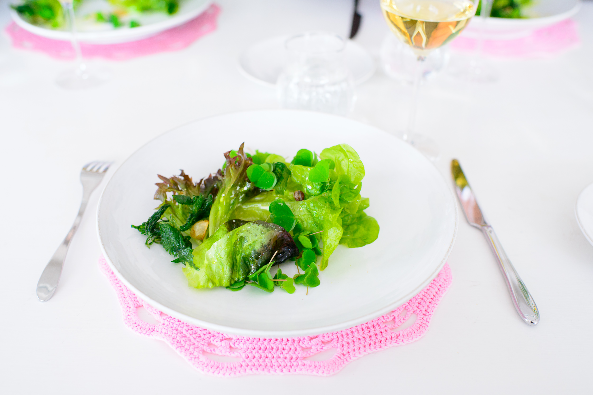 3rd Course: Salad marinated in rapeseed oil, wood sorrel, fried