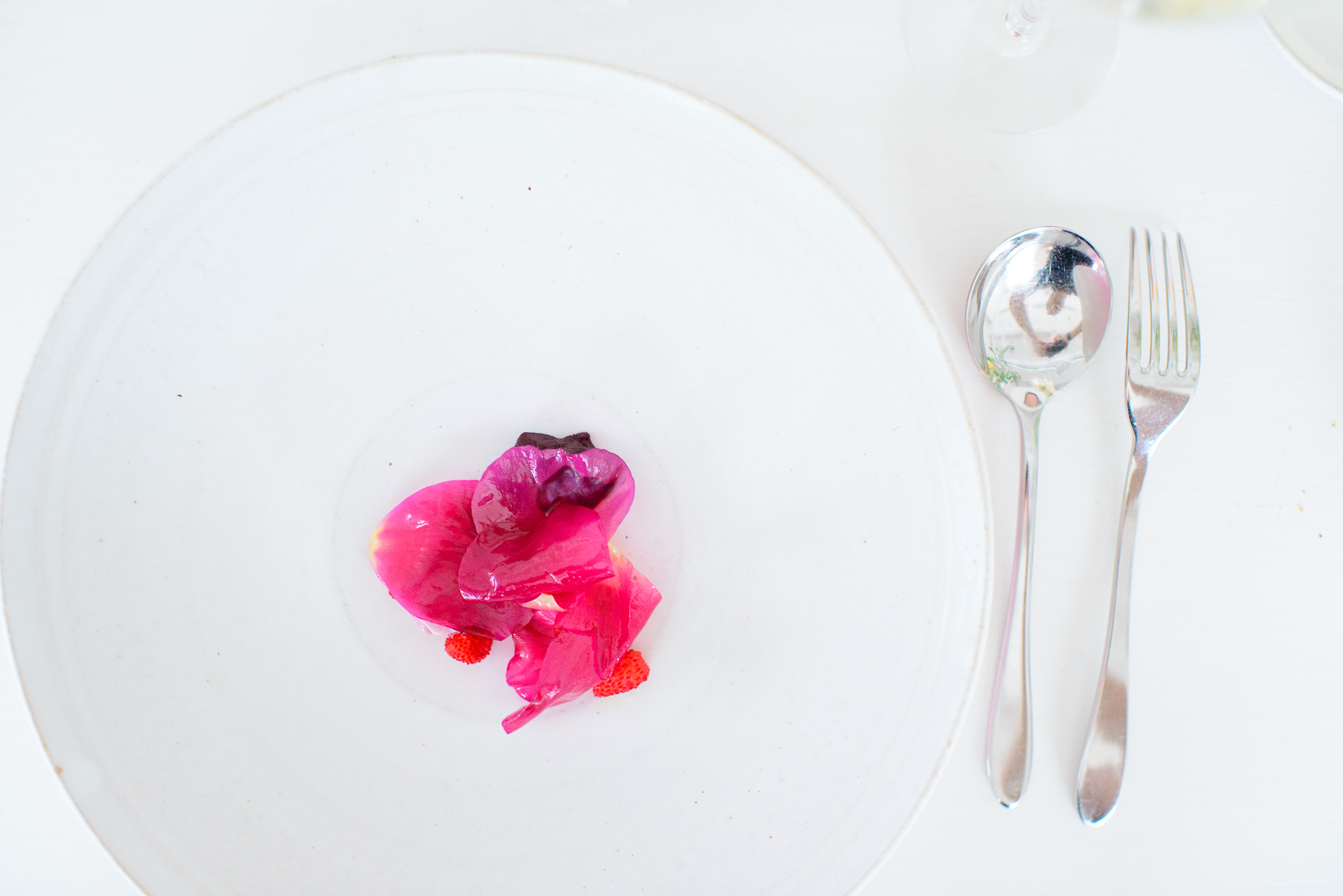 6th Course: Rose petals, blueberries, wild strawberries