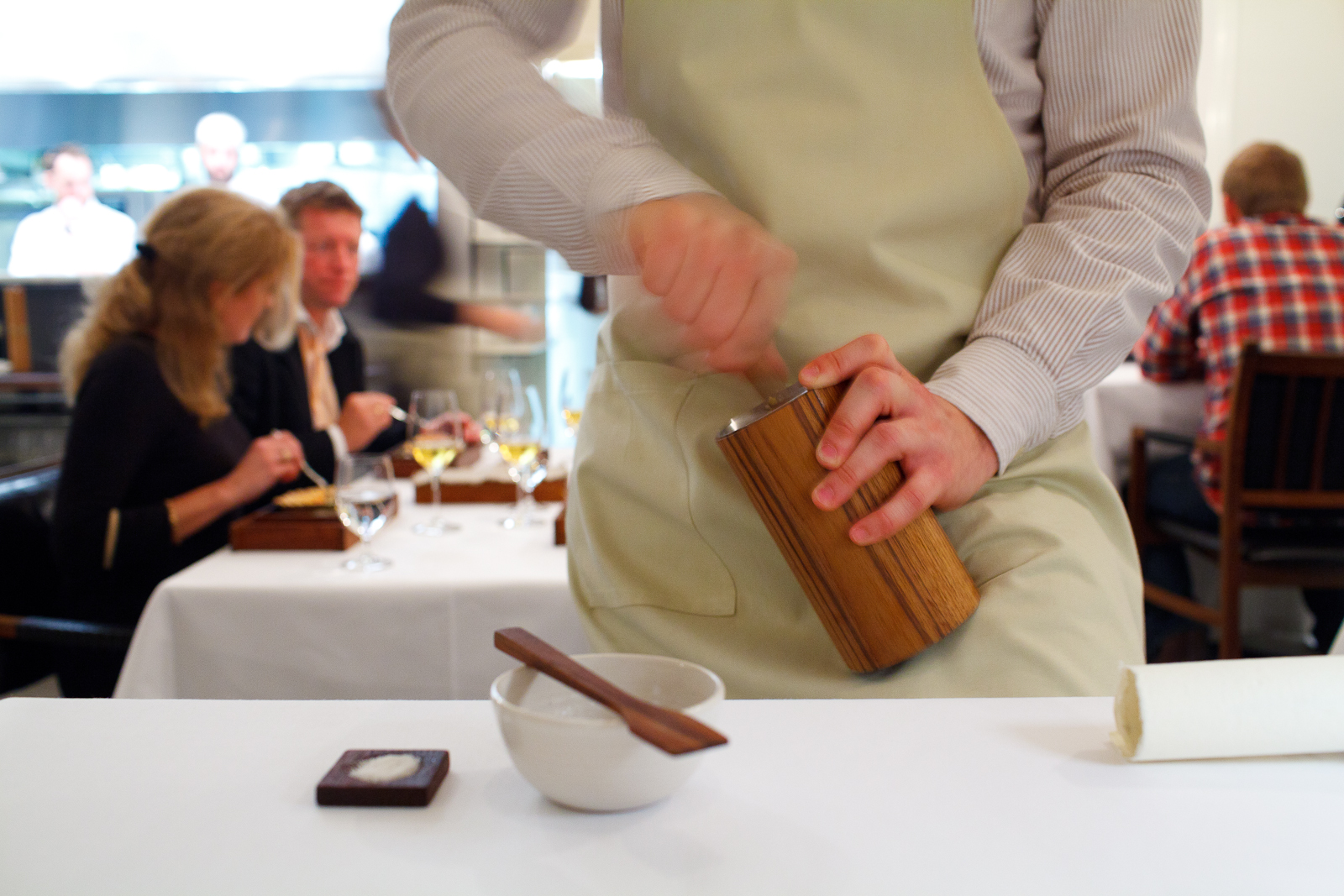 Churning butter tableside in a pool of its own buttermilk