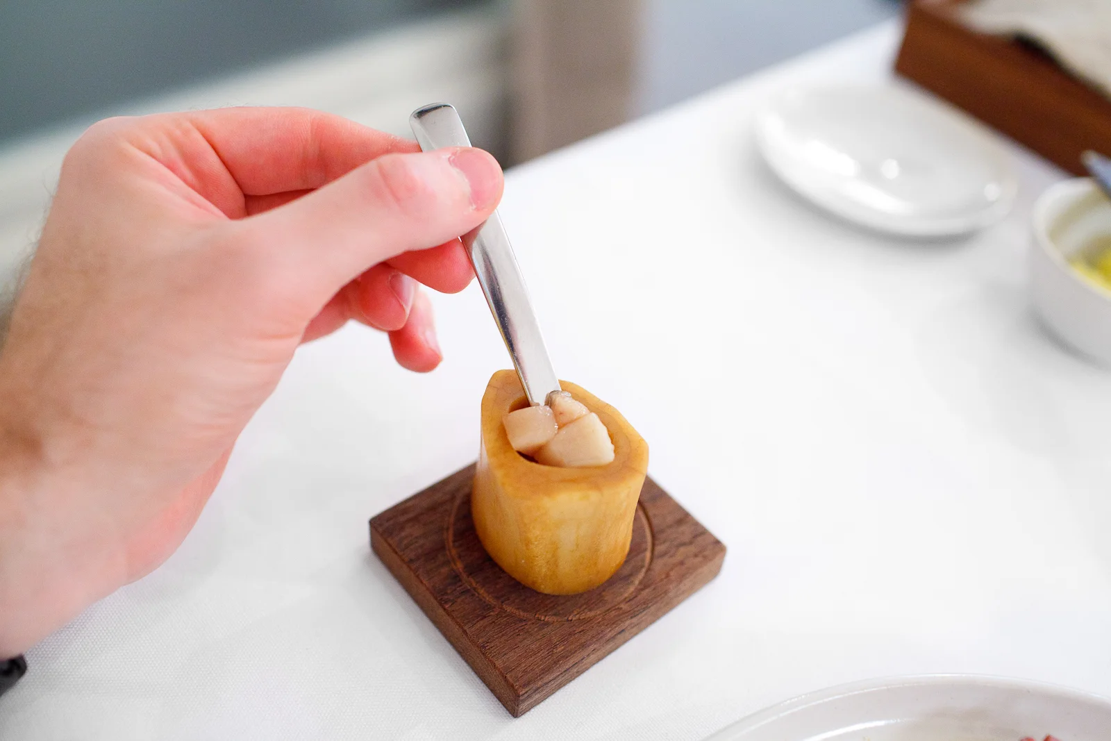 6th Course: Minute-smoked bone marrow, in the bone