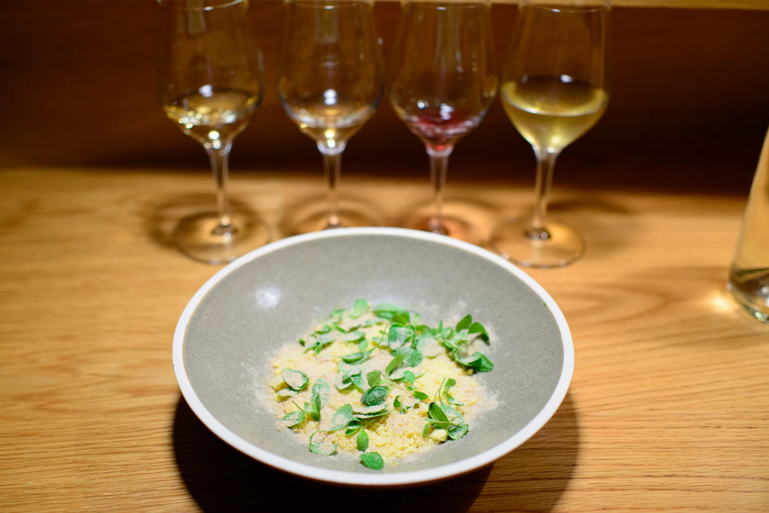 8th Course: Crushed Corn Ice, Marjoram, Breadcrumbs, Lemon Sabay