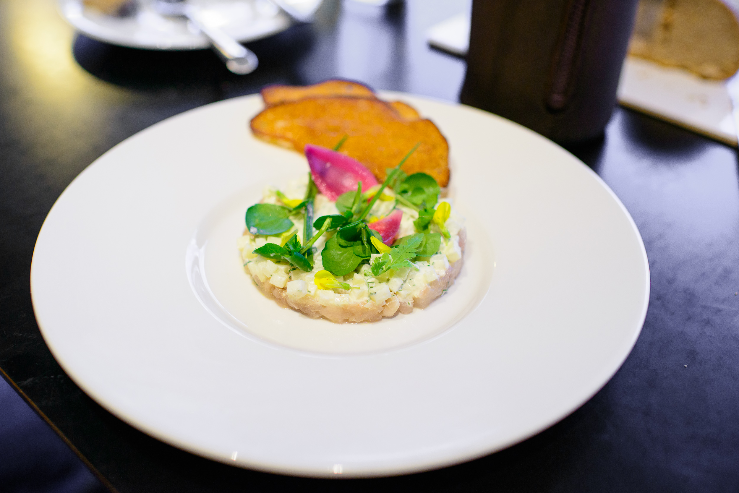 Mackerel from Norway, tartar, pickled potatoes, water cress, spr