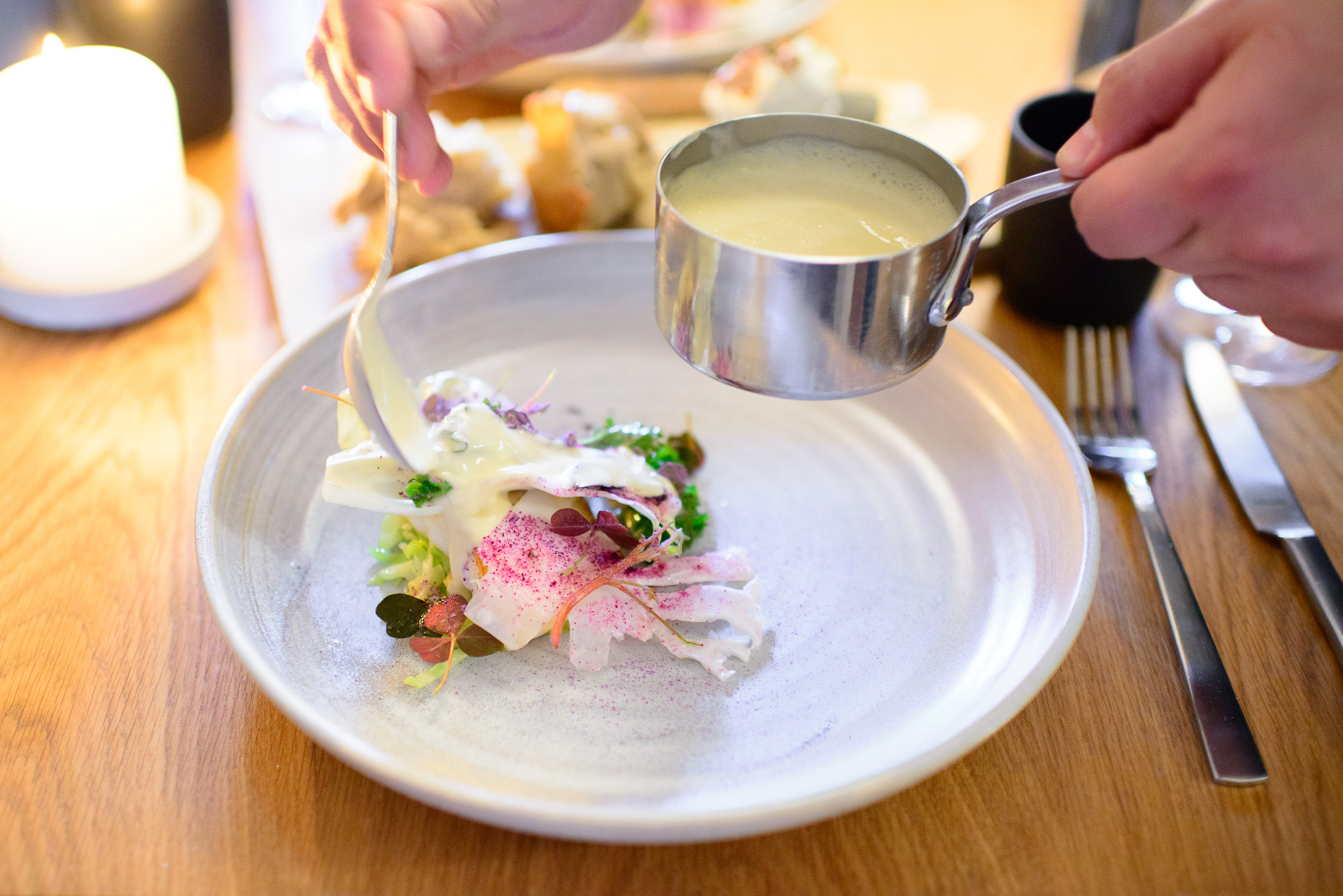 3rd Course: Turbot, new cabbage, clams, oysters