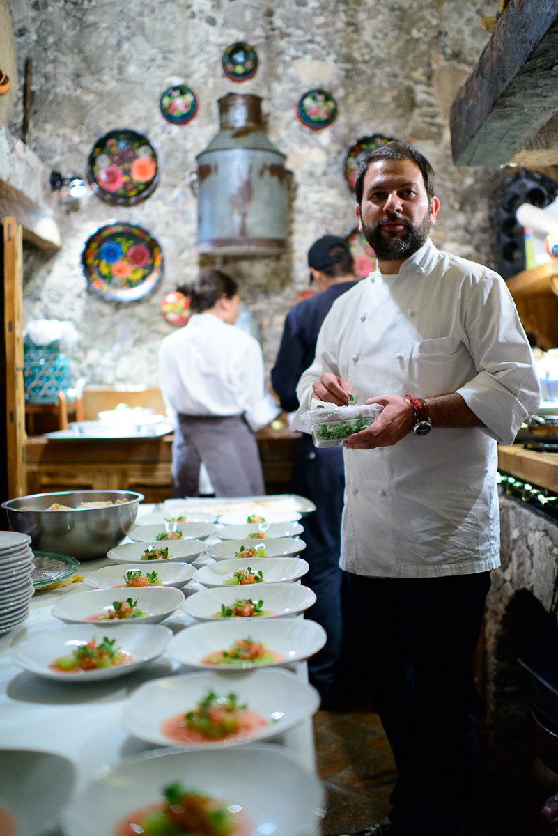 Chef Enrique Olvera in the kitchen of Casa Dragones