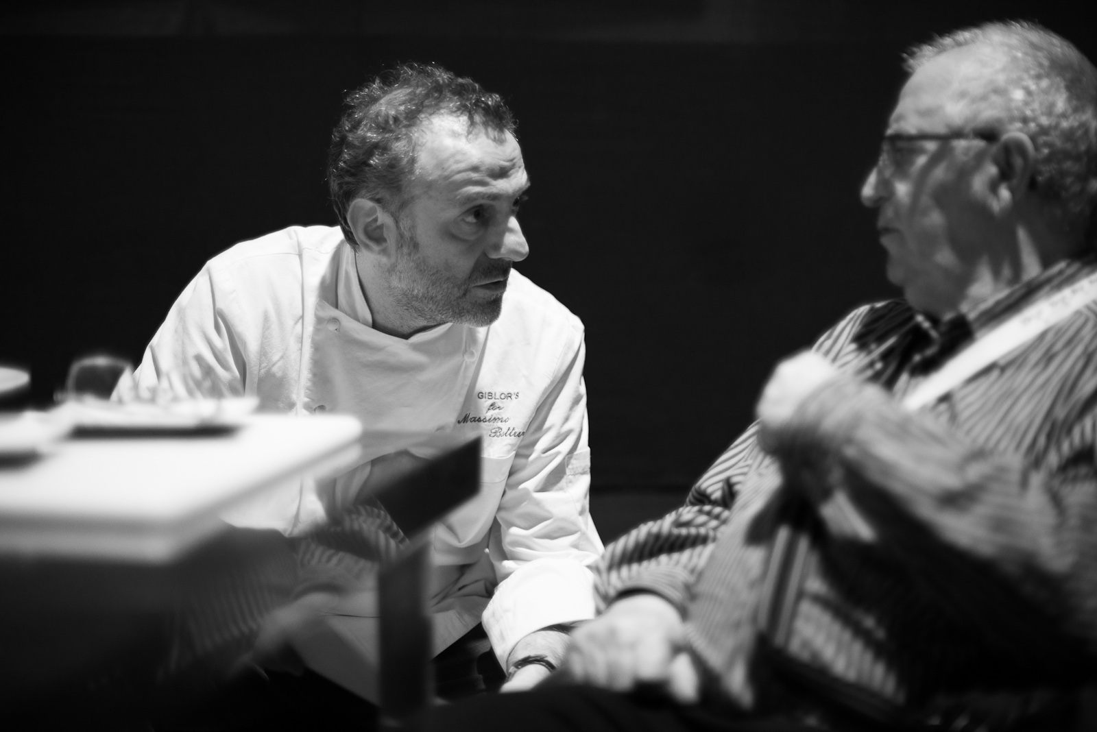 Chefs Massimo Bottura and Juan Mari Arzak discussing the role of