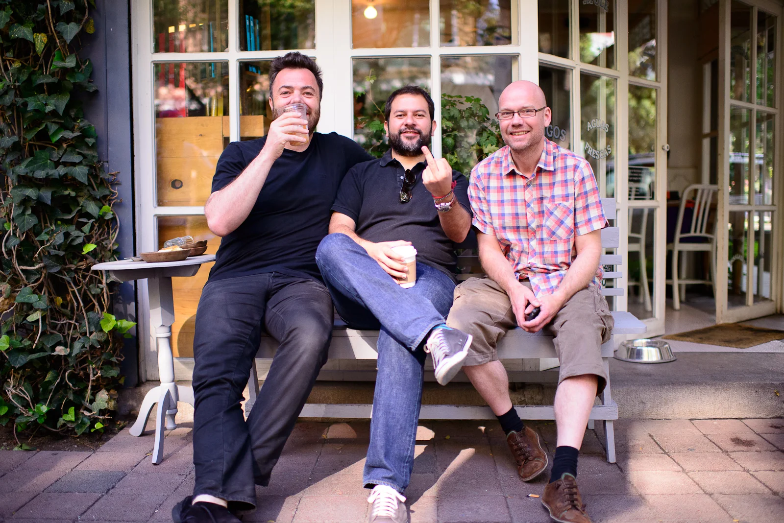 Chefs Bo Bech, Enrique Olvera, and Magnus Ek outside Eno Petrarc