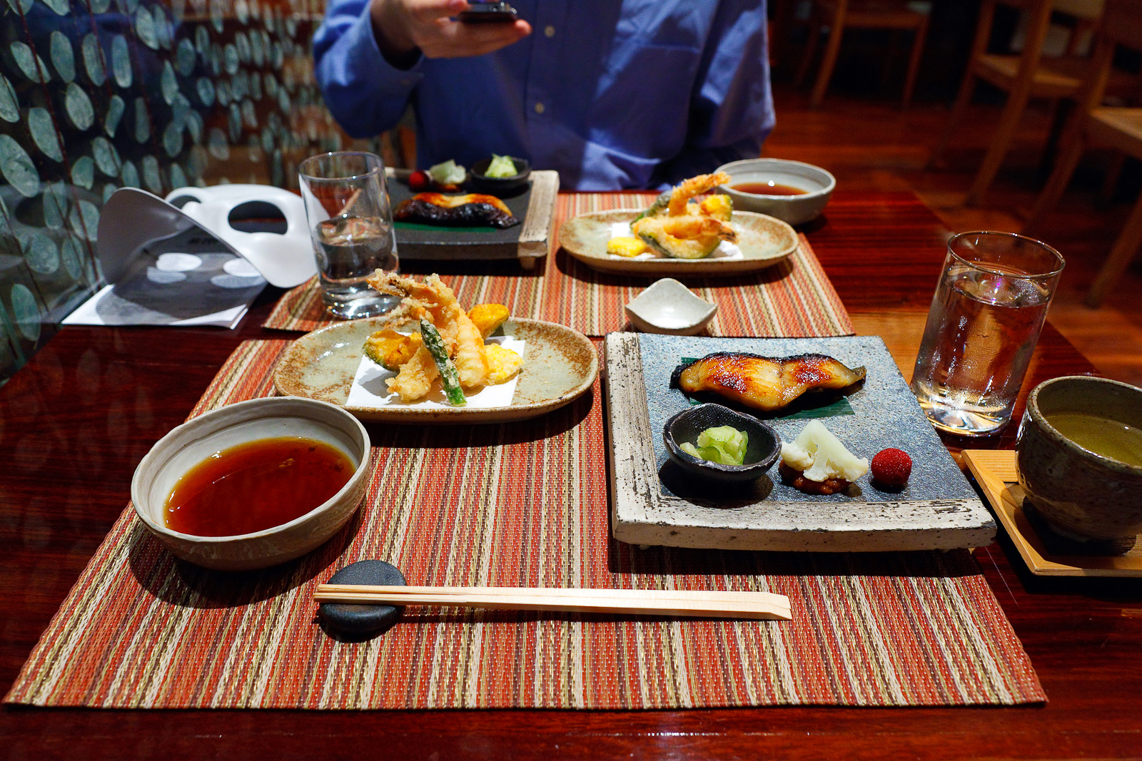 Black cod miso glaze, broiled tsubu marinated cod ($32) with shrimp, squash, and corn tempura