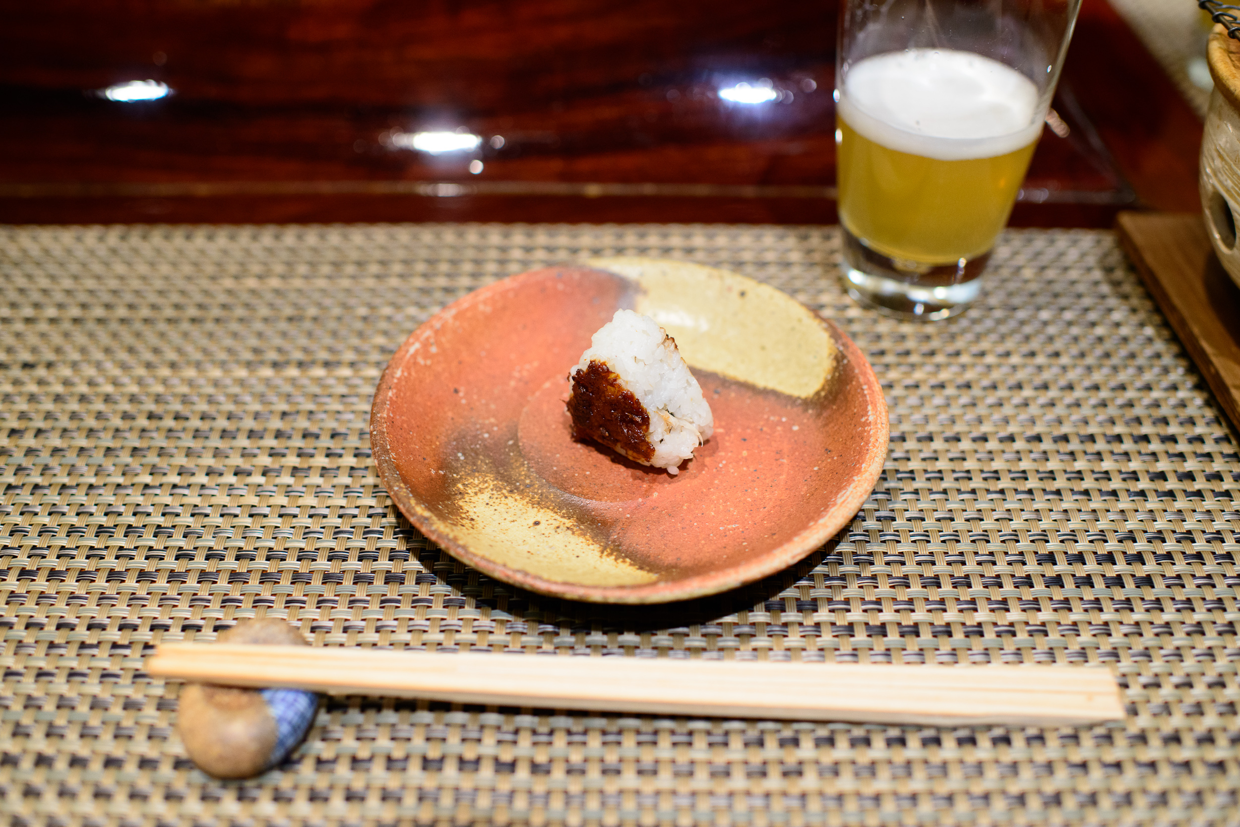 3rd Course: "Oshinogi" - celery miso yaki onigiri