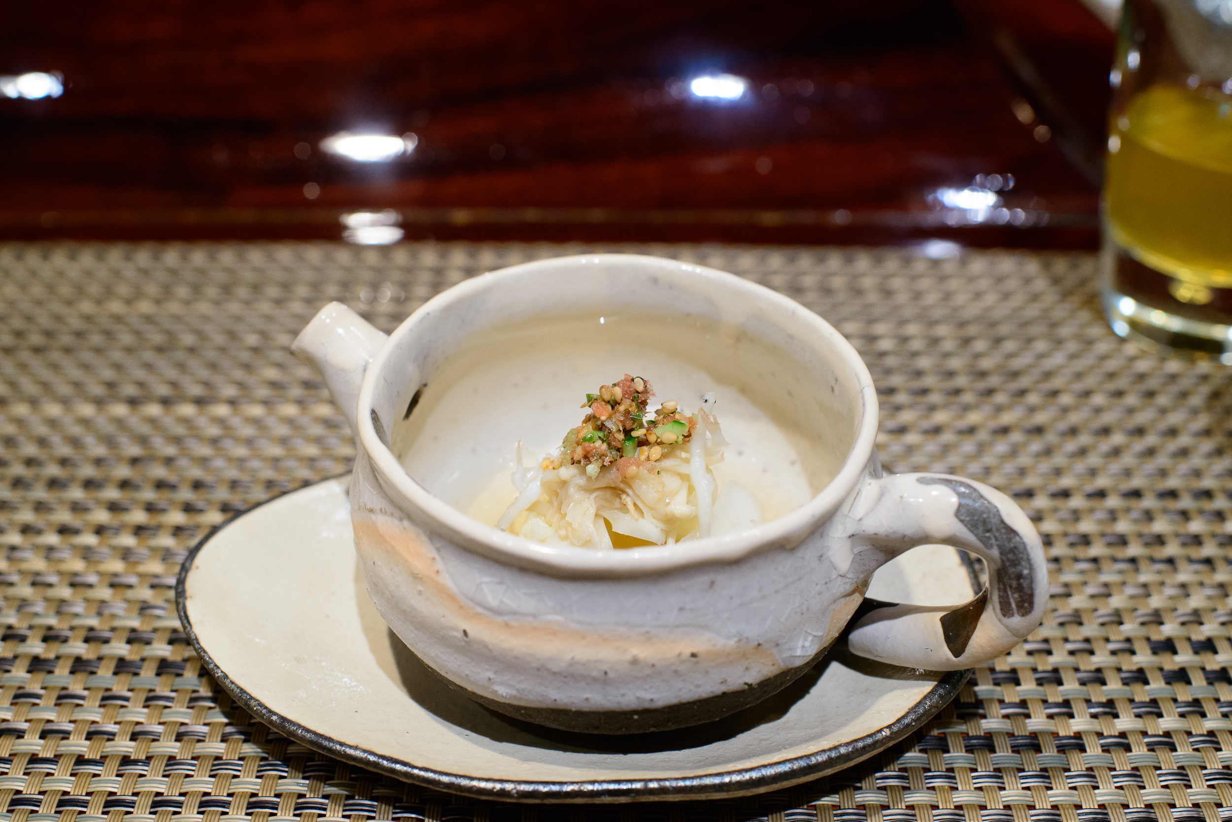 12th Course: "Tomezakana" - assorted white vegetables and shira-