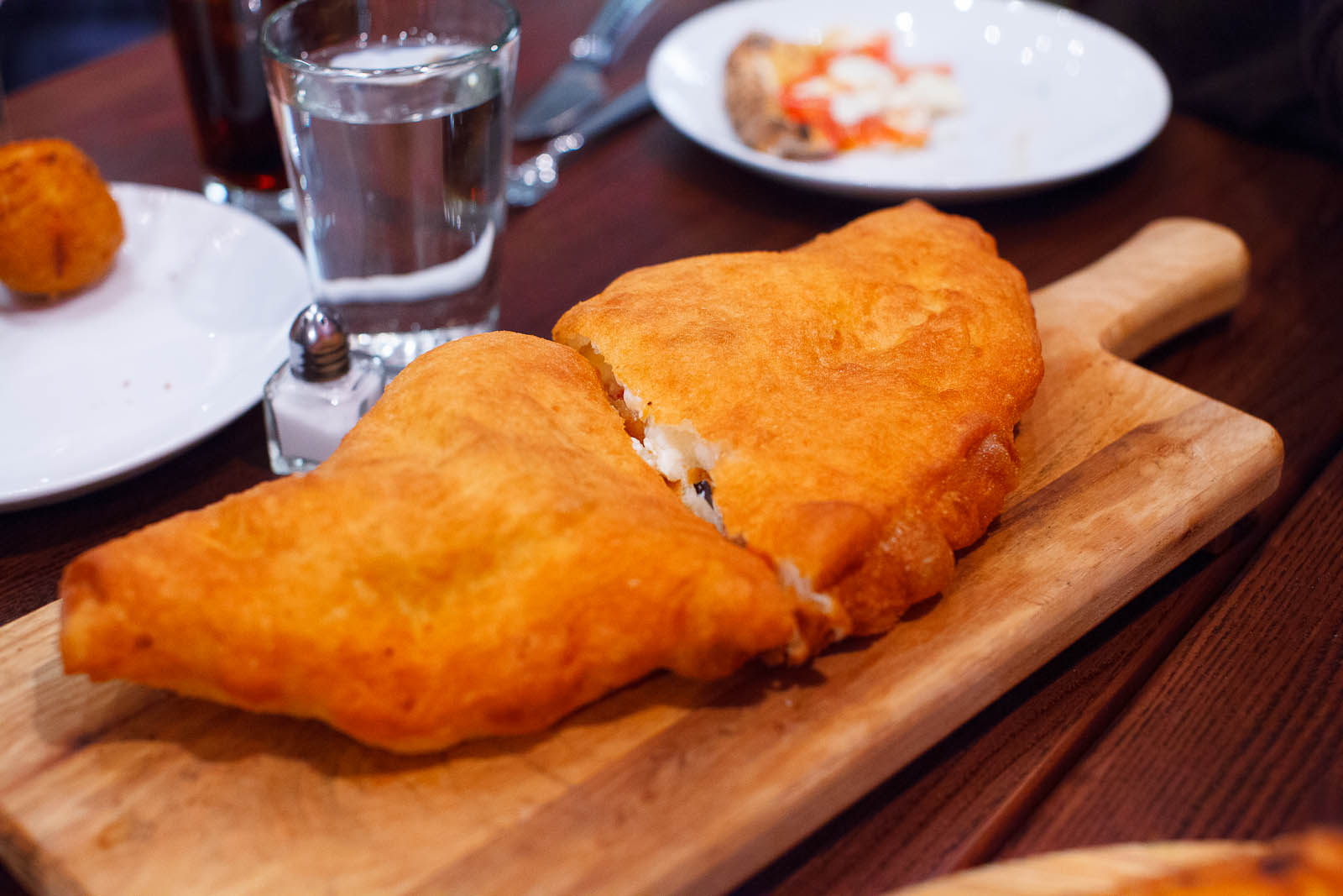 Calzone fritto - filled with fresh ricotta, eggplant, grape toma