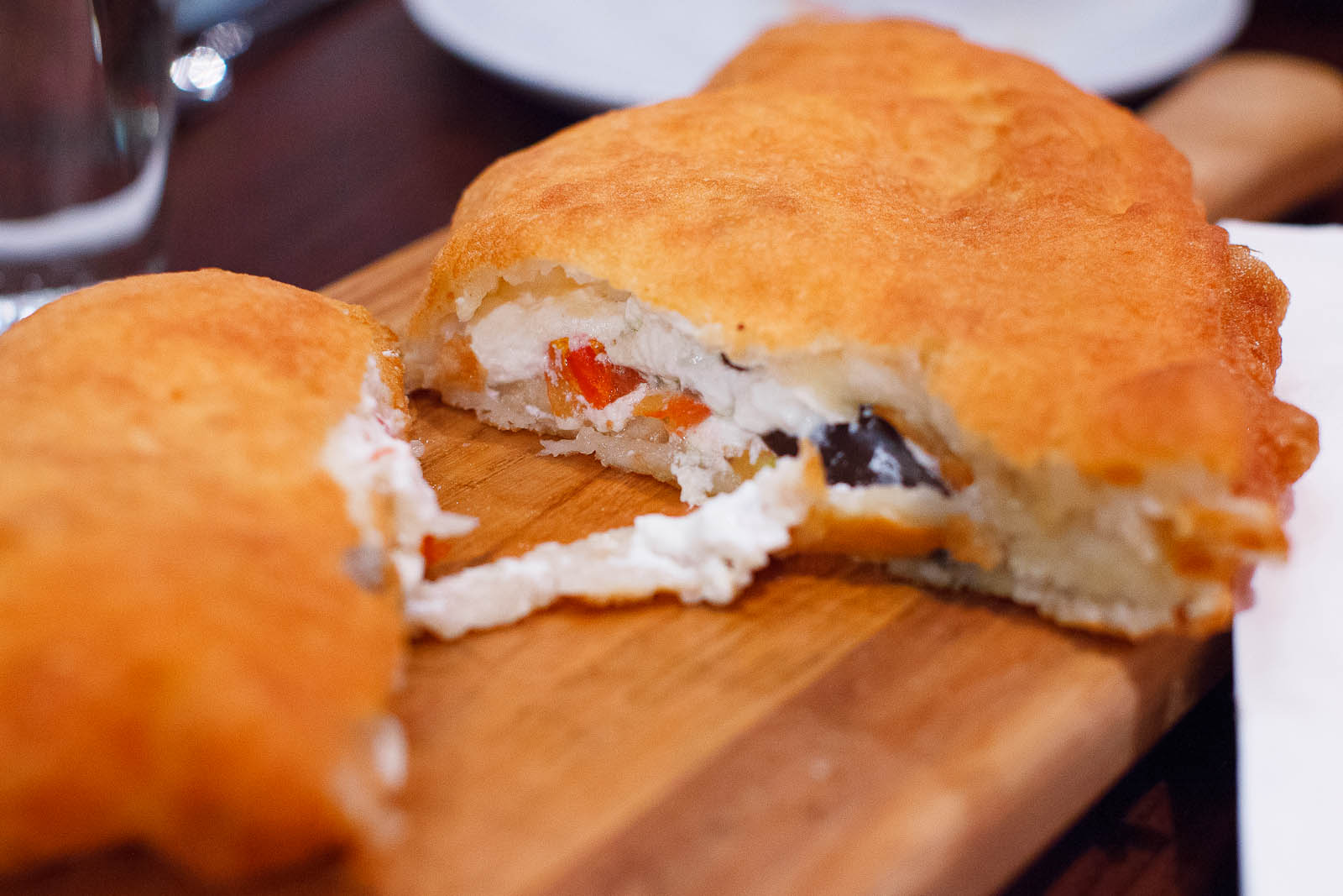 Calzone fritto - filled with fresh ricotta, eggplant, grape toma