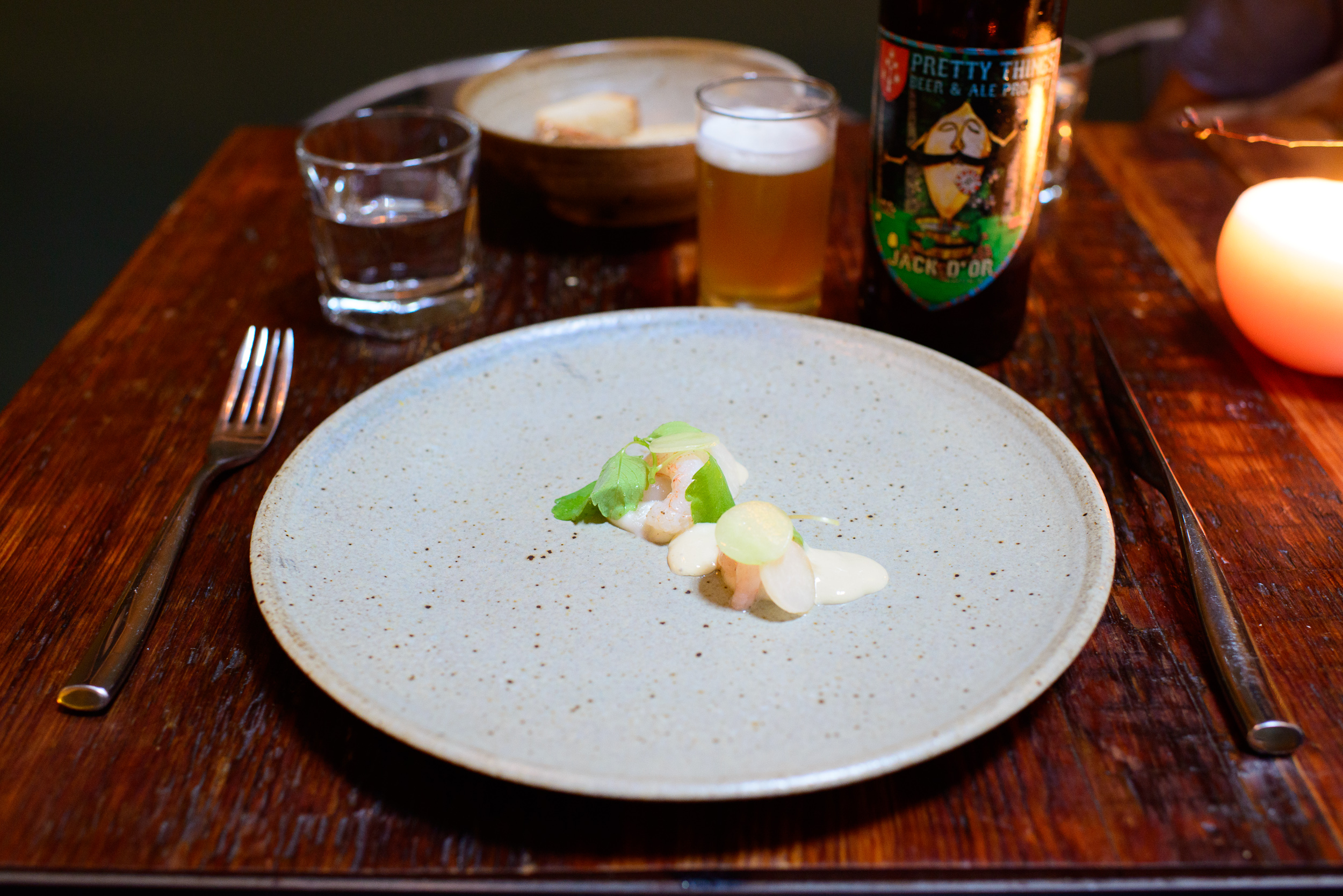 1st Course: Maine shrimp - kohlrabi, cucumber, oyster cream