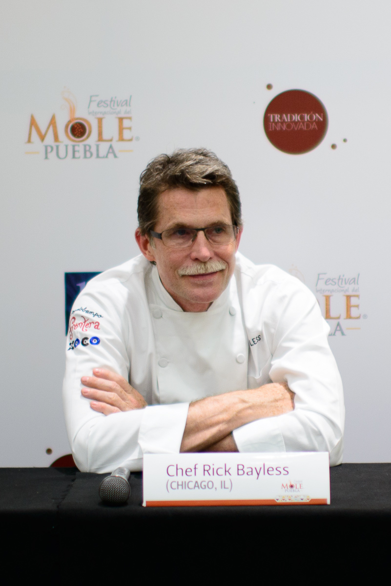 Chef Rick Bayless answers questions at press conference