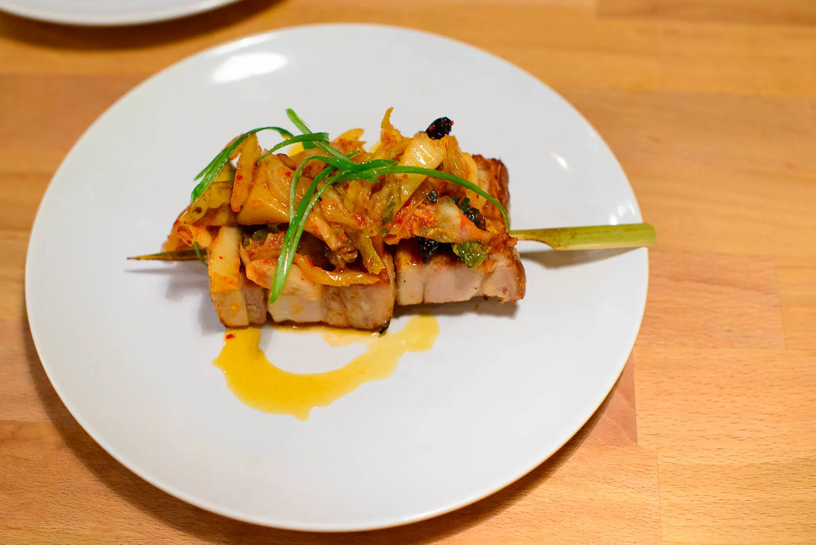 5th Course: Pork belly, kimchi, black garlic, sunchoke ($9)