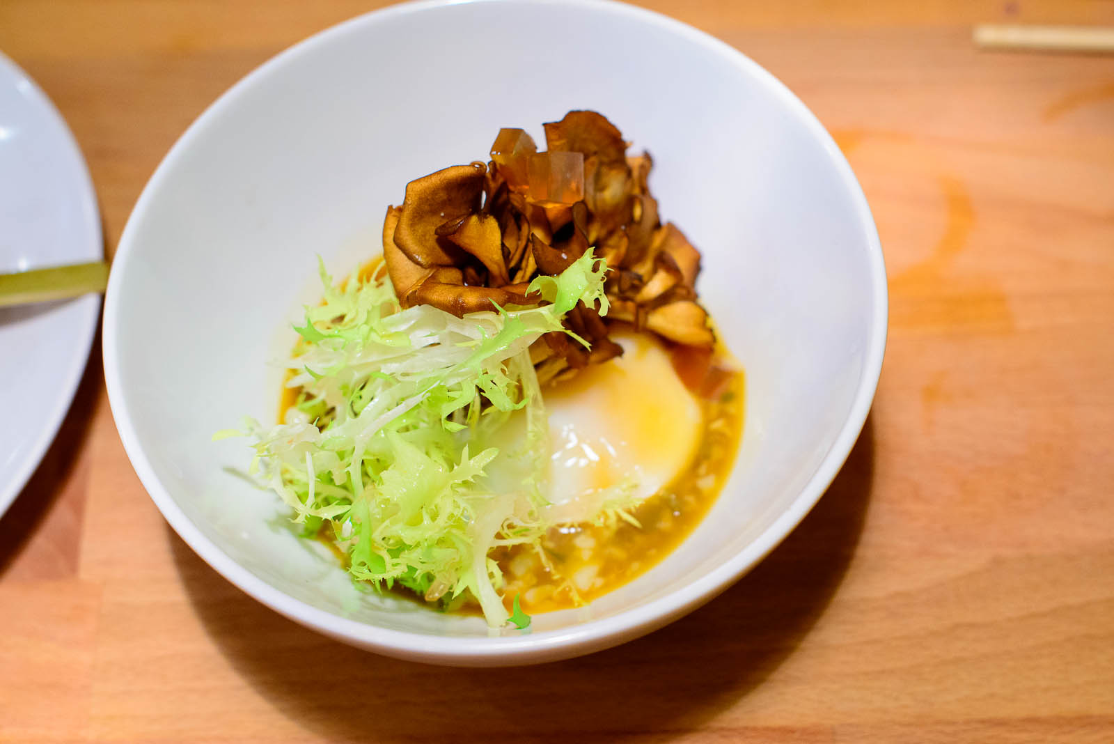6th Course: Maitake mushroom, egg vinaigrette, dashi gelee ($10)