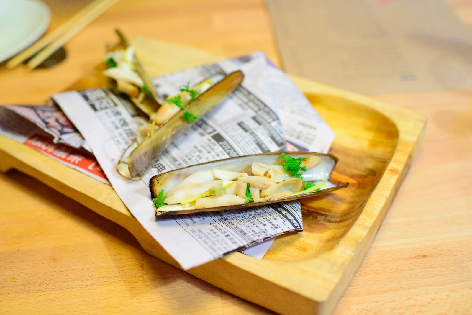 Razor clams - chervil, lemon, wasabi