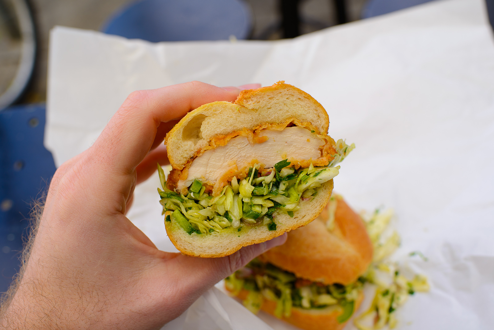 Fried chicken sandwich, up close ($8.74)