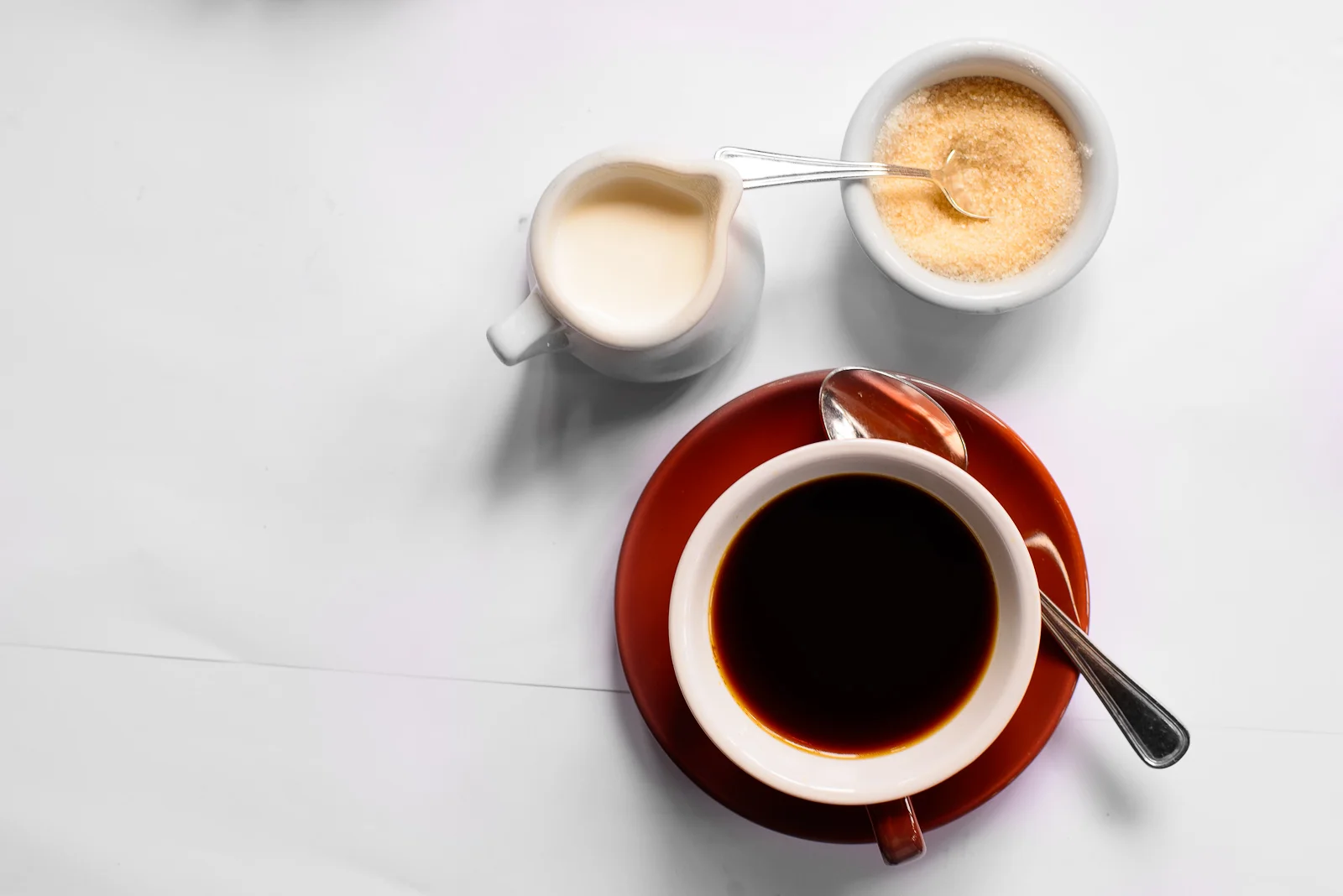 Coffee, milk, and sugar