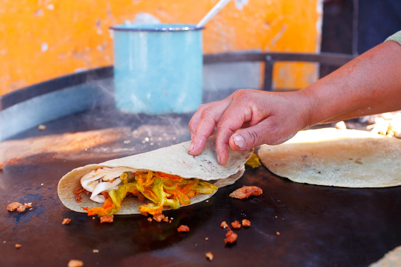 Queca de flor de calabaza y chicharrón