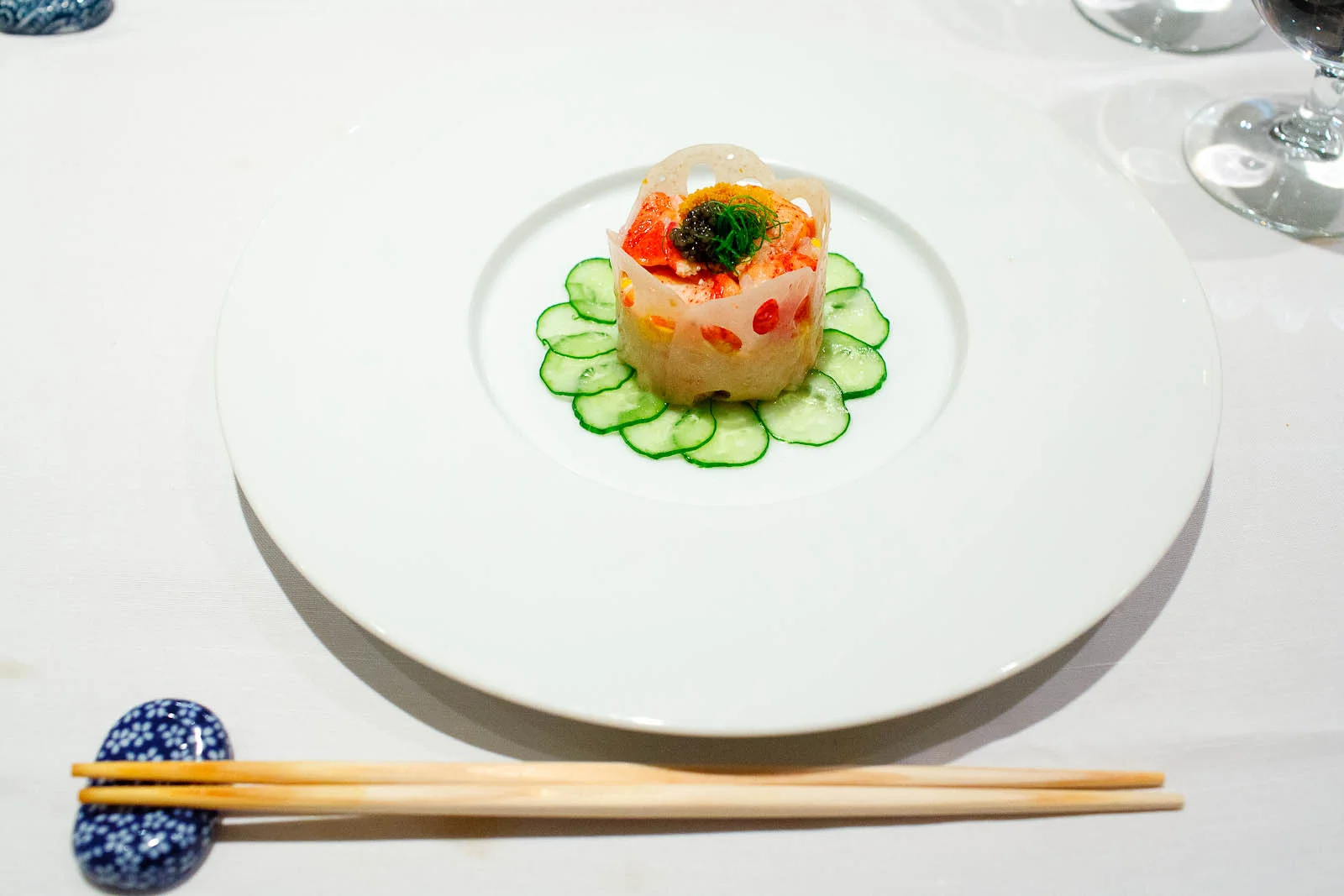 Steamed lobster with uni mousse - layers of steamed Maine lobste