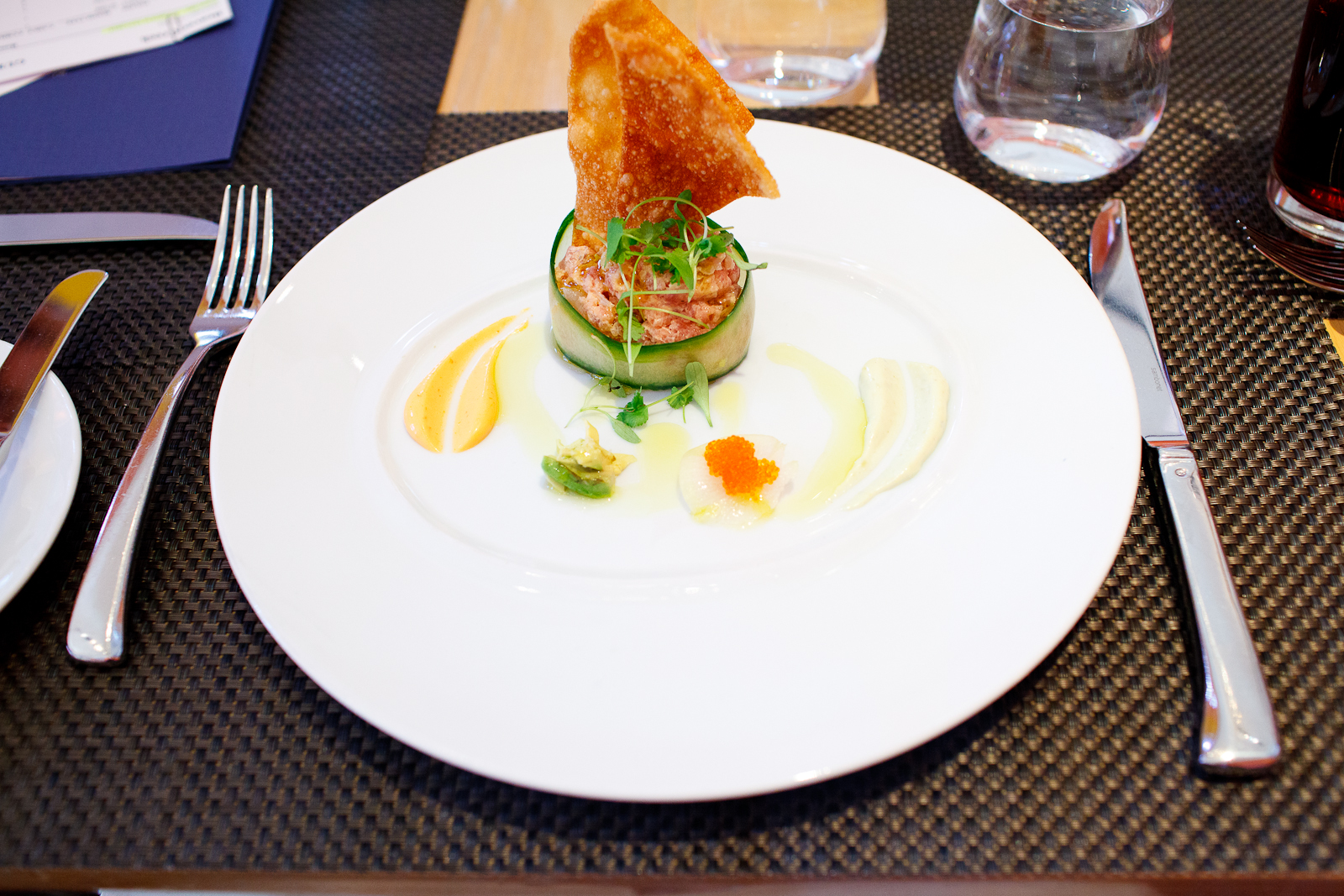 Hawaiian tuna tartare - Japanese cucumber, baby radish, micro cilantro, tosa caviar ($24)