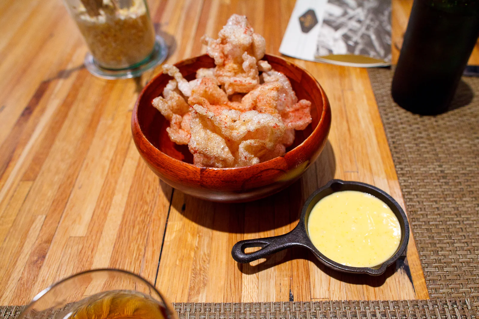 Amuse bouche_ Beef tendon _chicharrones_ (puffed beef tendon), beef jerkey powder, local hollandaise.jpg