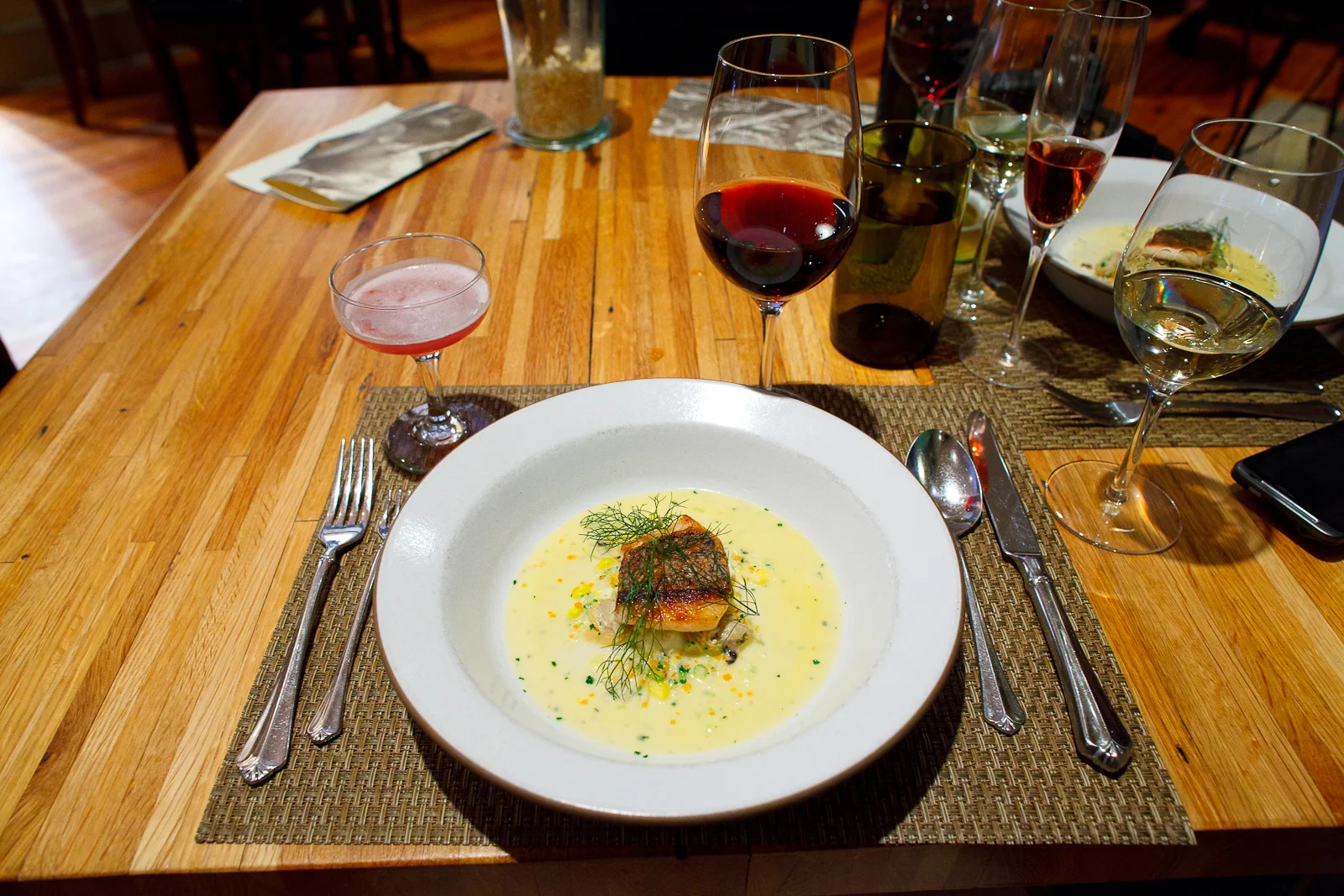 6th Course: Locally caught Charleston sheepshead, clams, sweet corn, fennel fronds