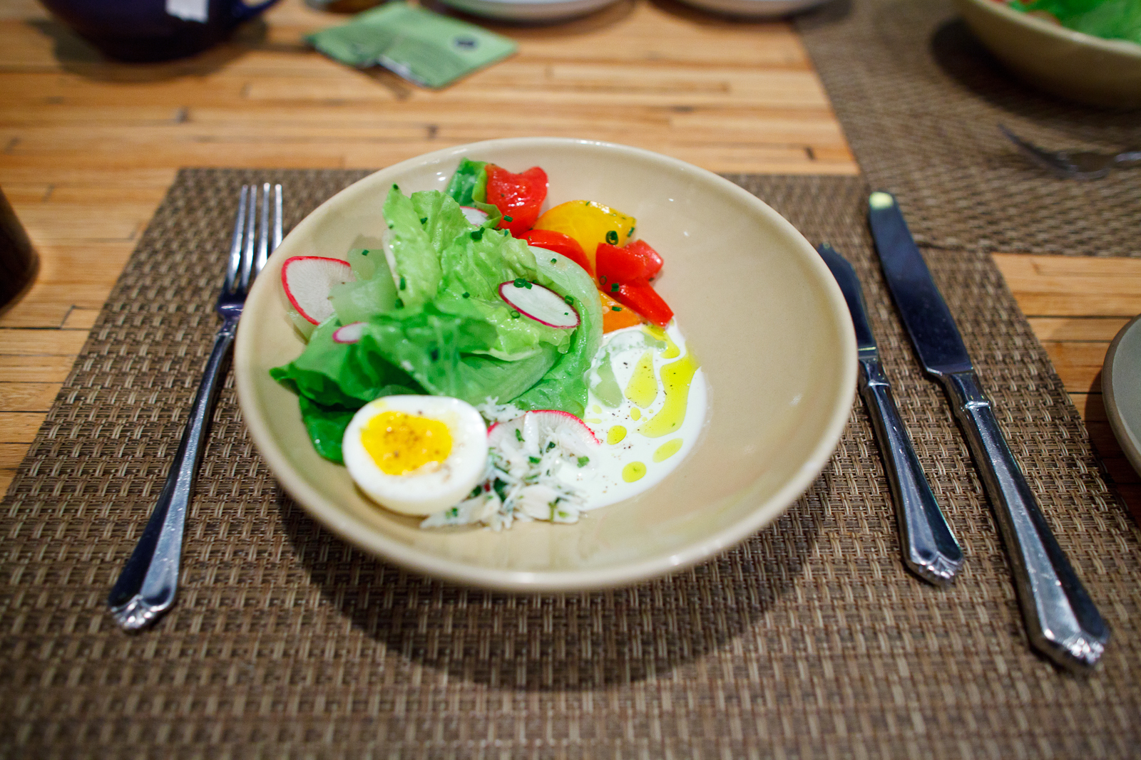 4th Course: Kurios Farms Bibb Lettuce with SC Blue Crab, Soft Boiled Egg, Heirloom Tomatoes, Shaved Radish and Cucumber Buttermilk