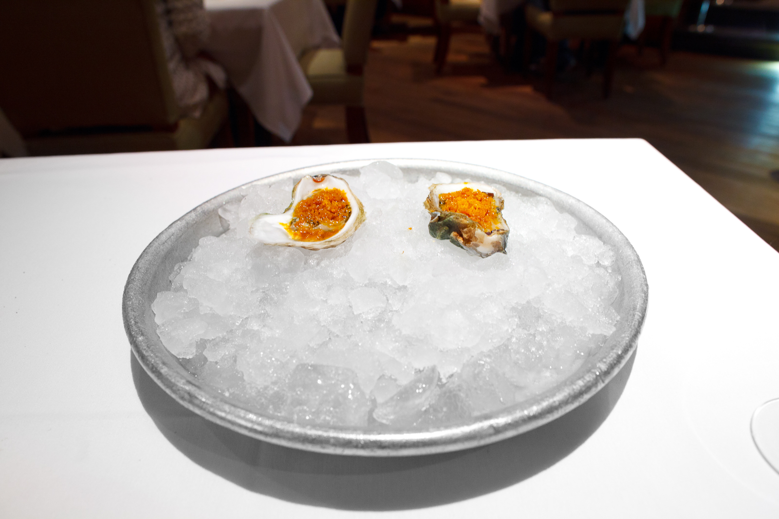 Snacks 7: Local oyster, ash oil and buckthorn ice