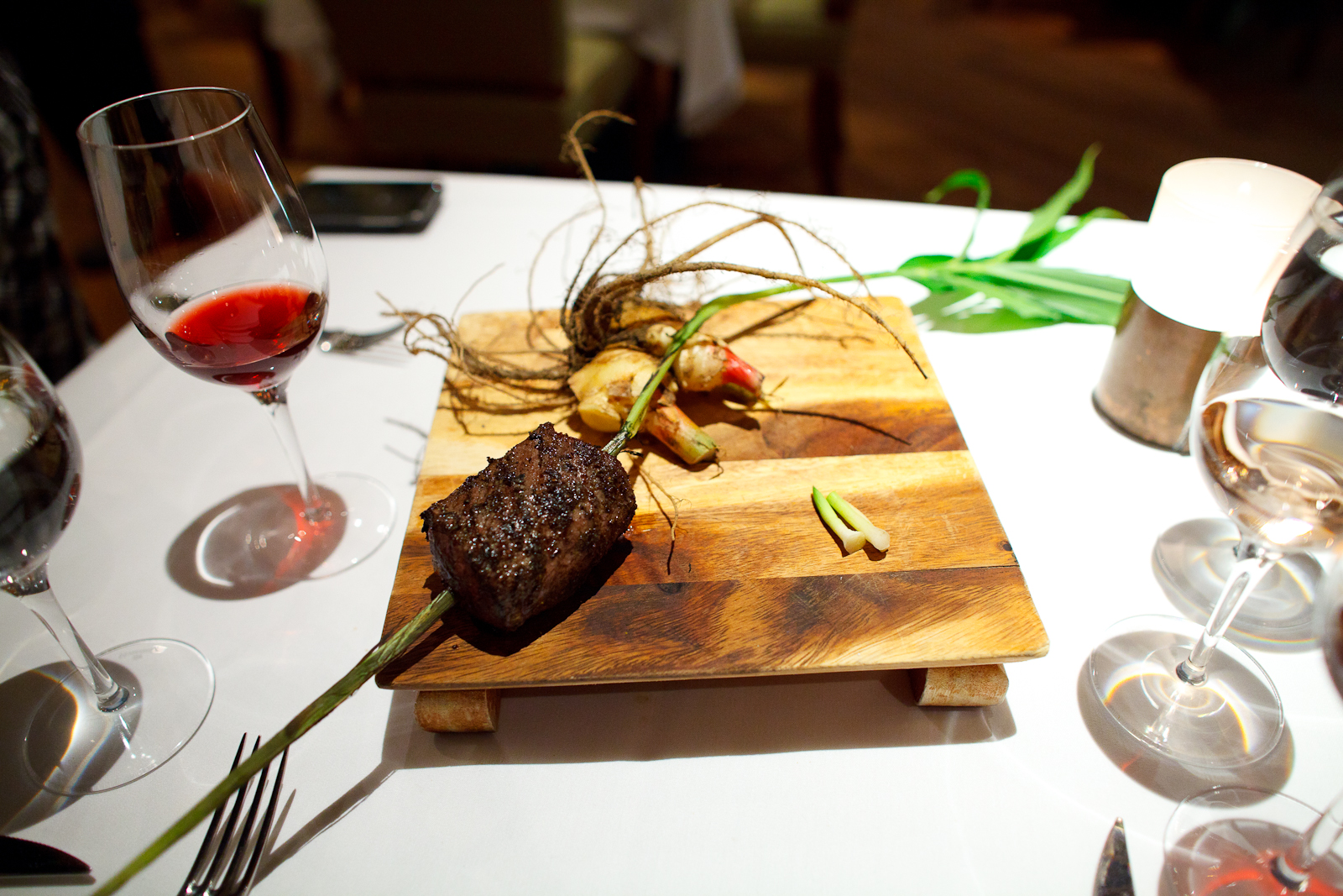 Presentation of grilled venison with young ginger stalks.jpg