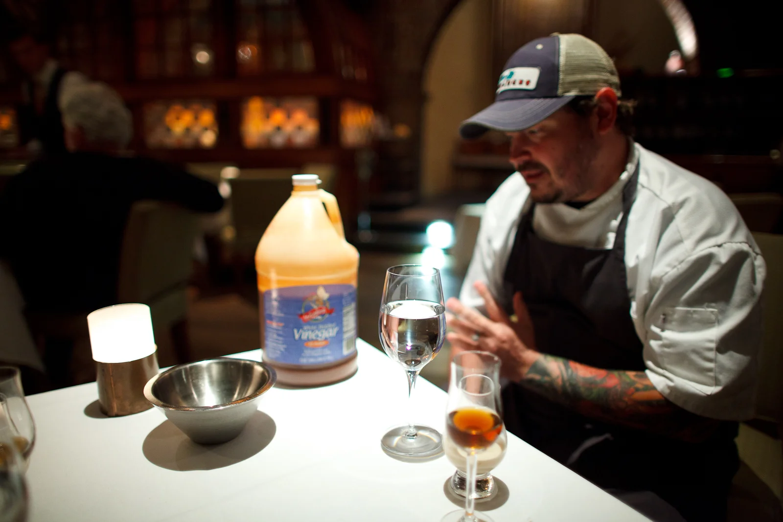 Chef Sean Brock showing us his favorite secret local barbecue sauce