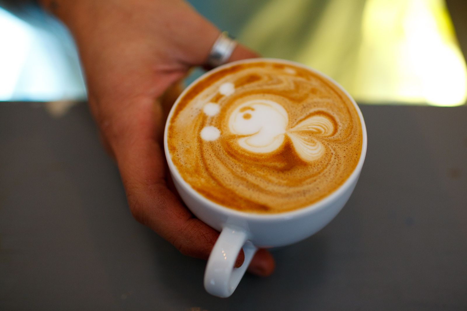 Cappuccino with a fish