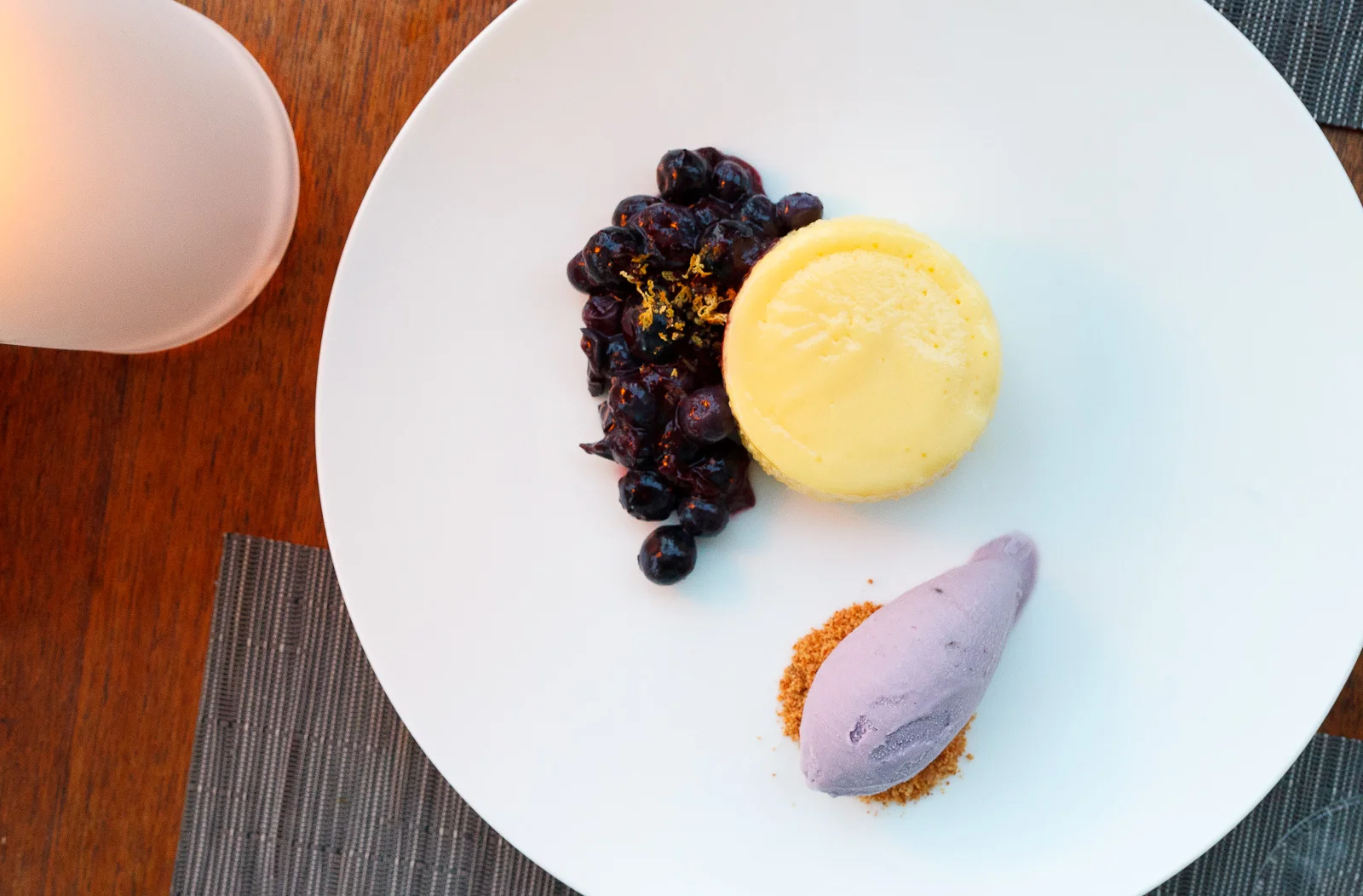 Lemon steamed pudding, blueberries, blueberry ice cream ($11)