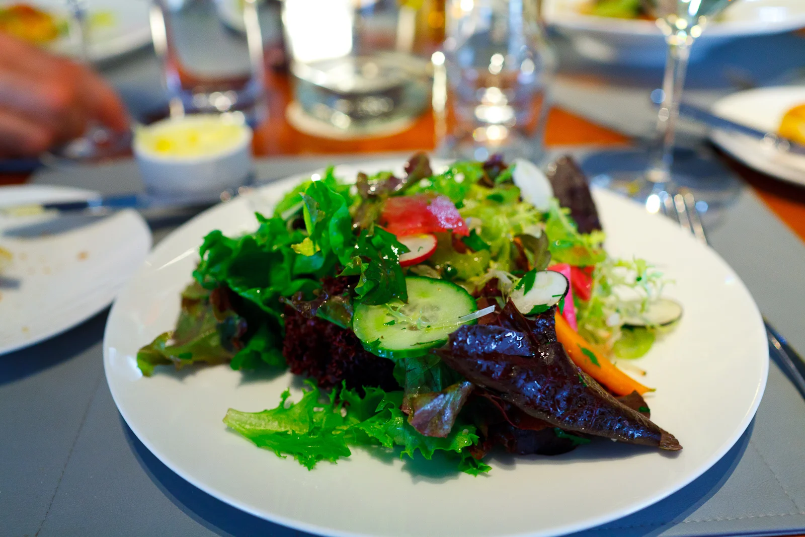 Baby lettuces, marinated vegetables, herbs, Champagne vinaigrette ($11)