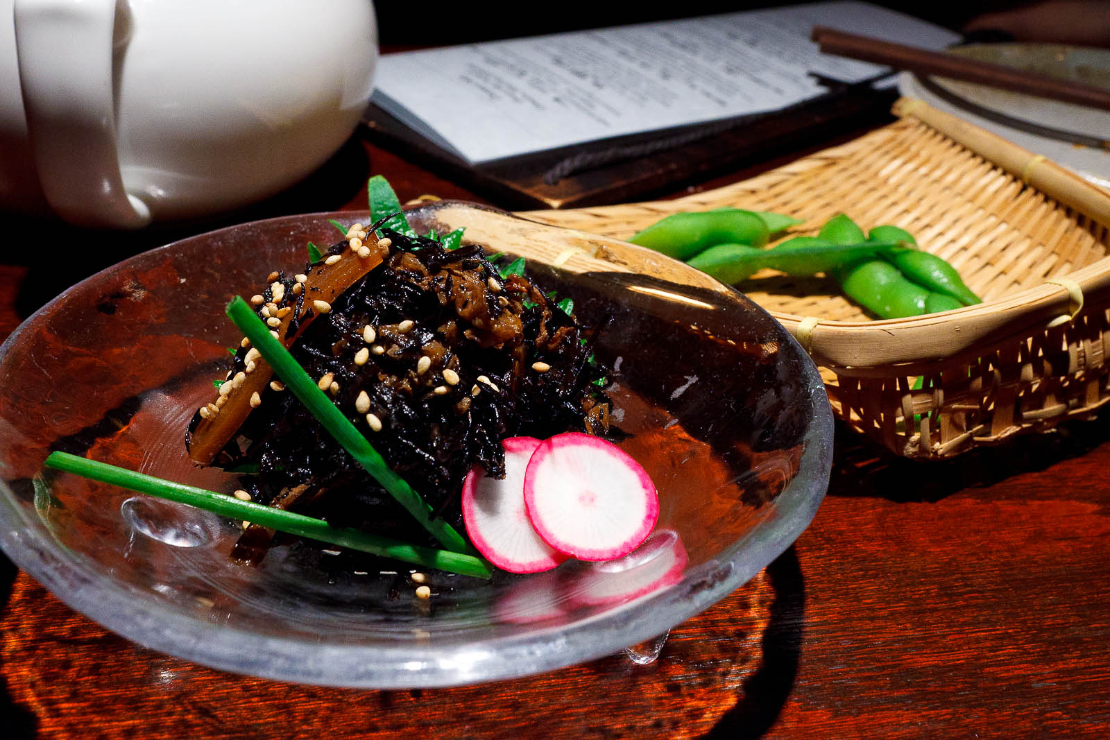 Hijiki: Japanese seaweed simmered in sweet sake and soy sauce ($4.95)