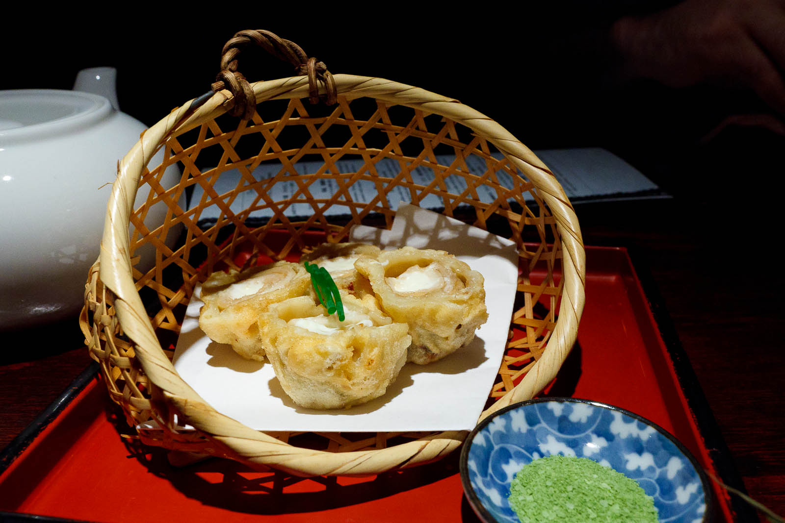 Anago & cream cheese tempura: cream cheese wrapped with soft seawater eel ($9.95)