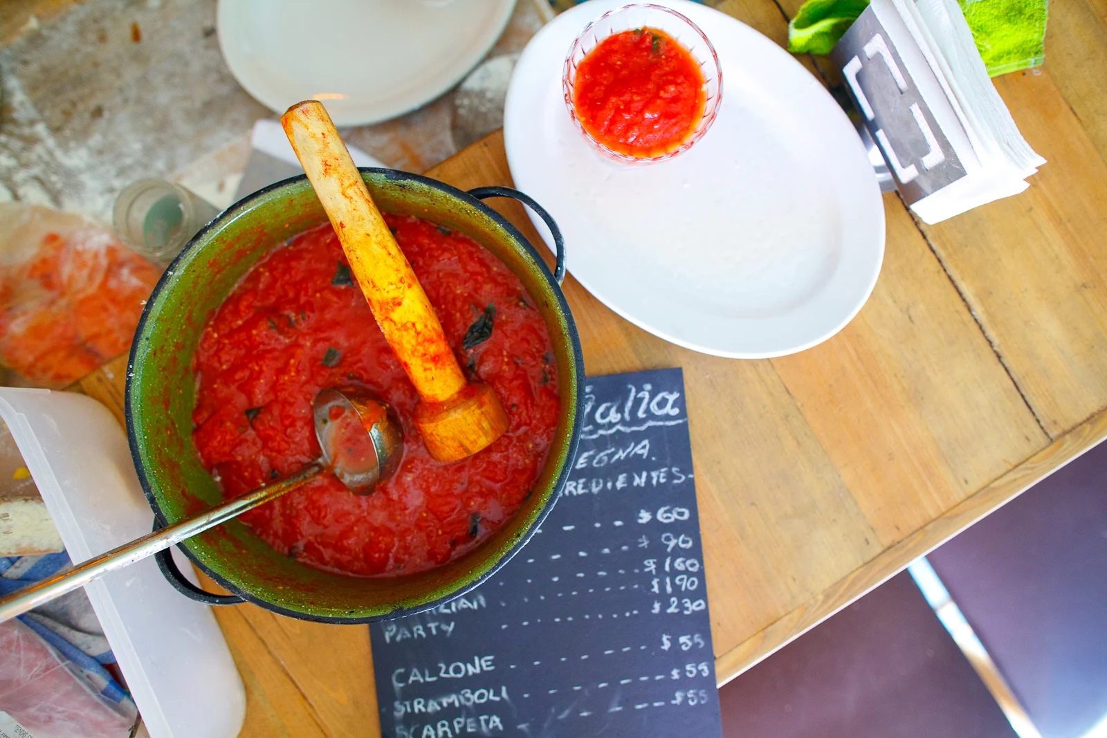 Marinara sauce and today's menu