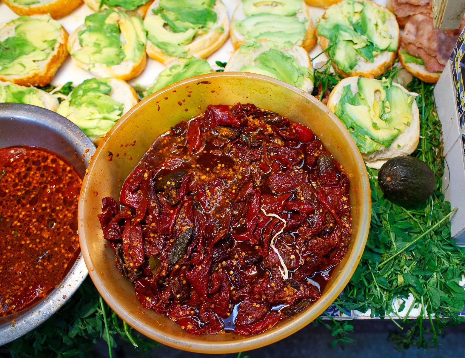 Chipotles and sesame bread spread with avocado