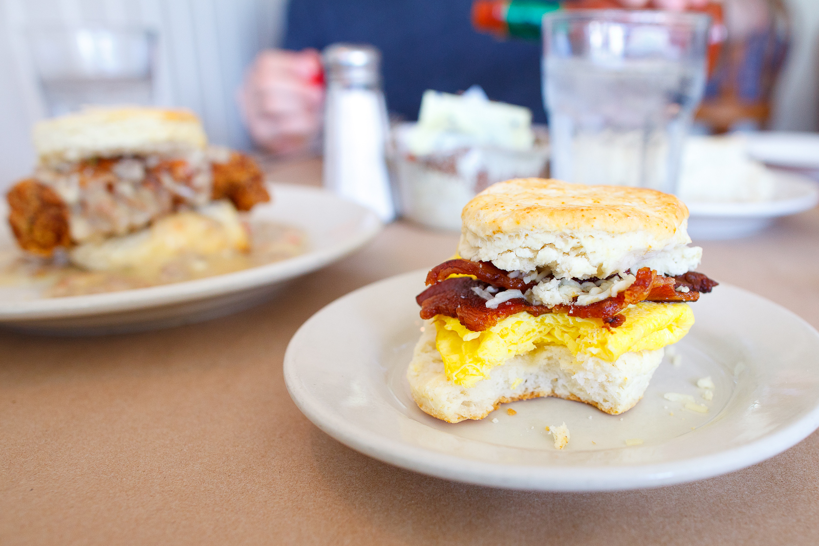 Egg biscuit with cheese and double-cut bacon ($6)