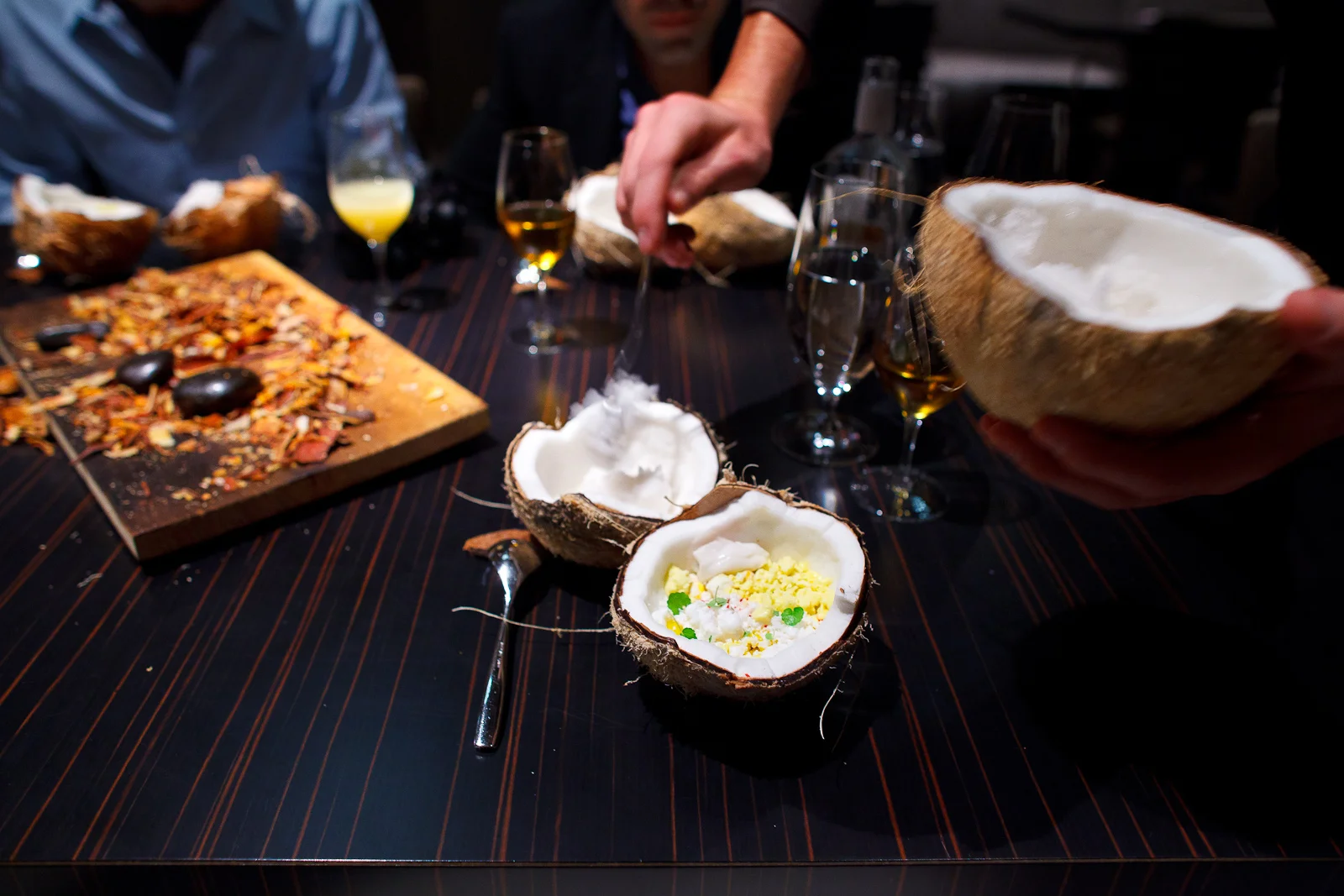 7th Course: Coconut, corn, egg, and licorice