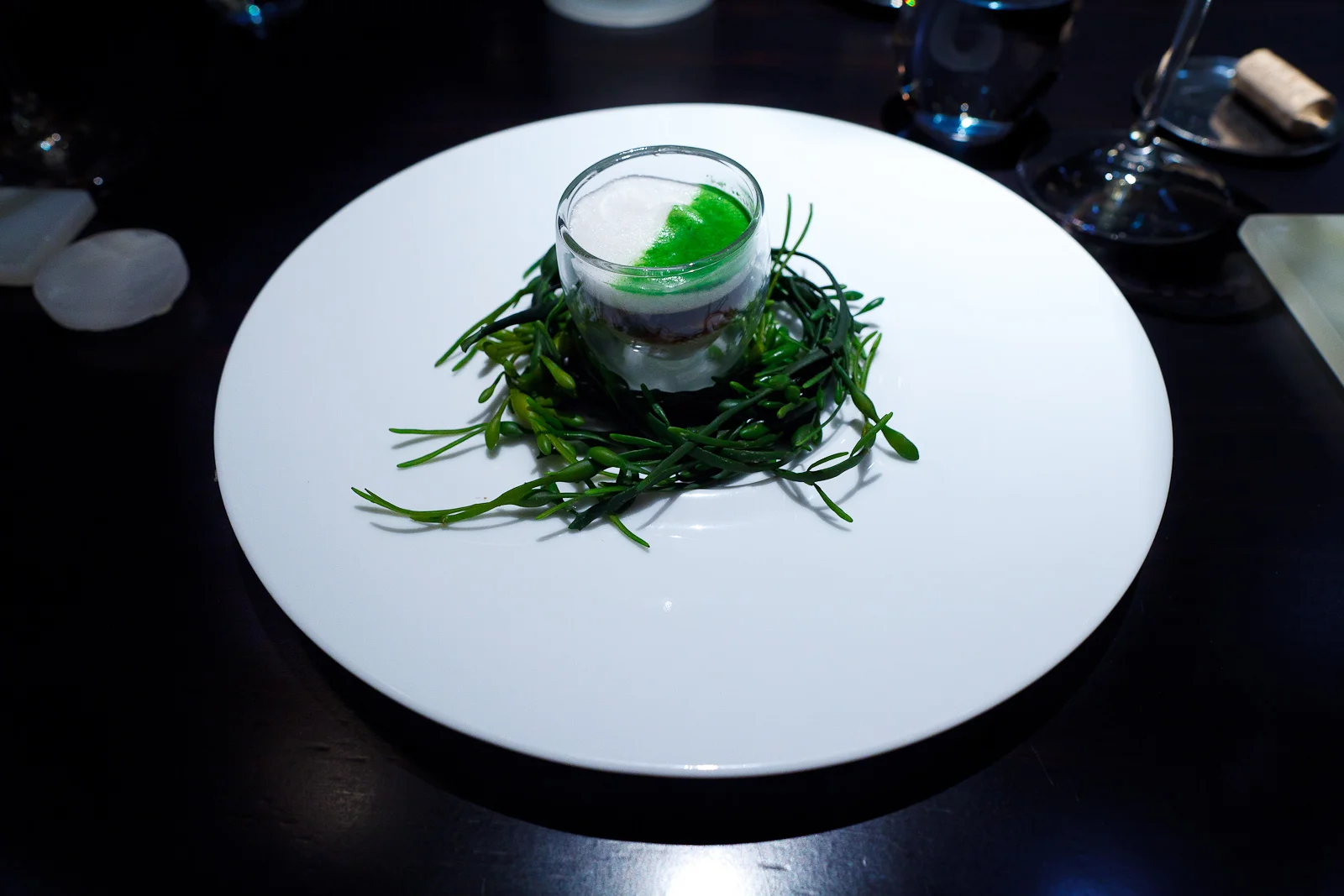 1st Course: Maryland blue crab en gelée, fennel cream, basil