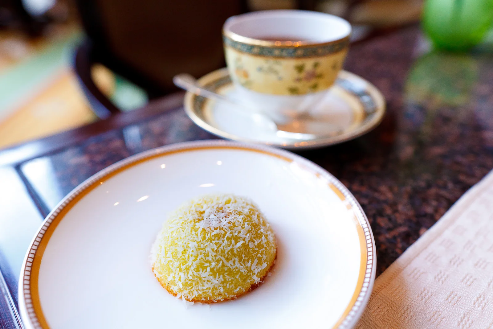 Warm coconut pastry with chocolate and coconut