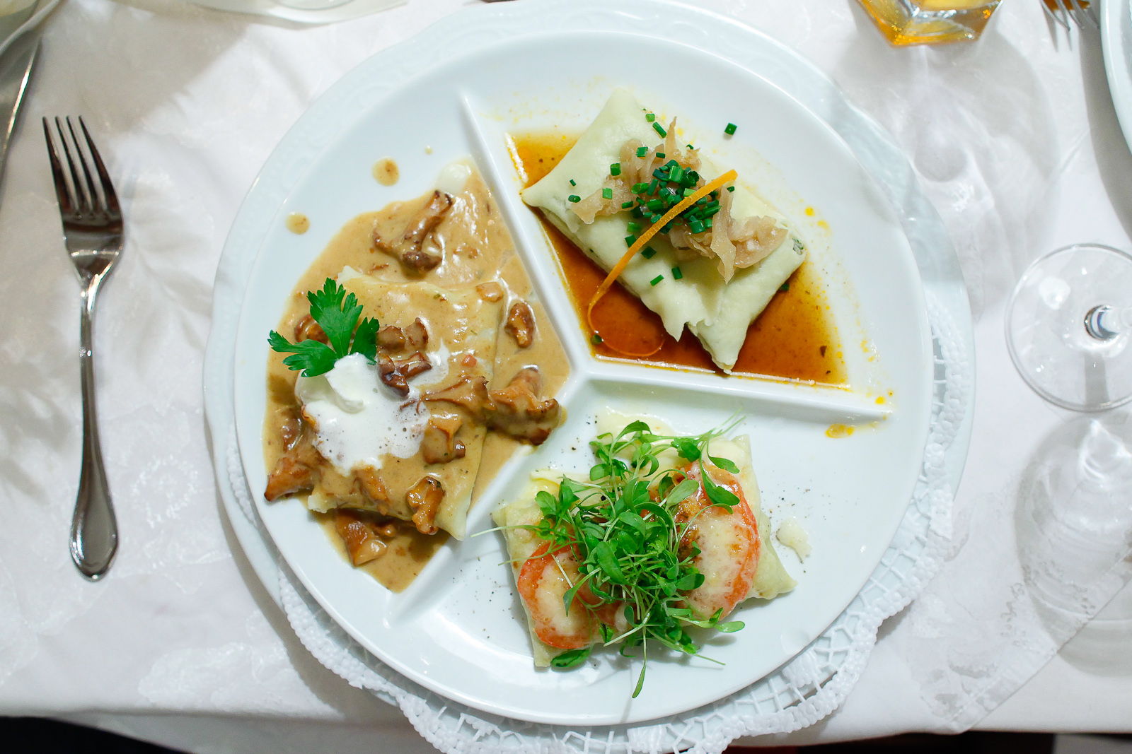 3rd Course: Variation of maultaschen, filled pasta squares