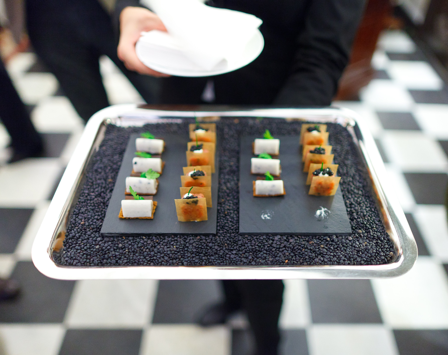 Amuse bouche: foie gras, lamb tartar with caviar